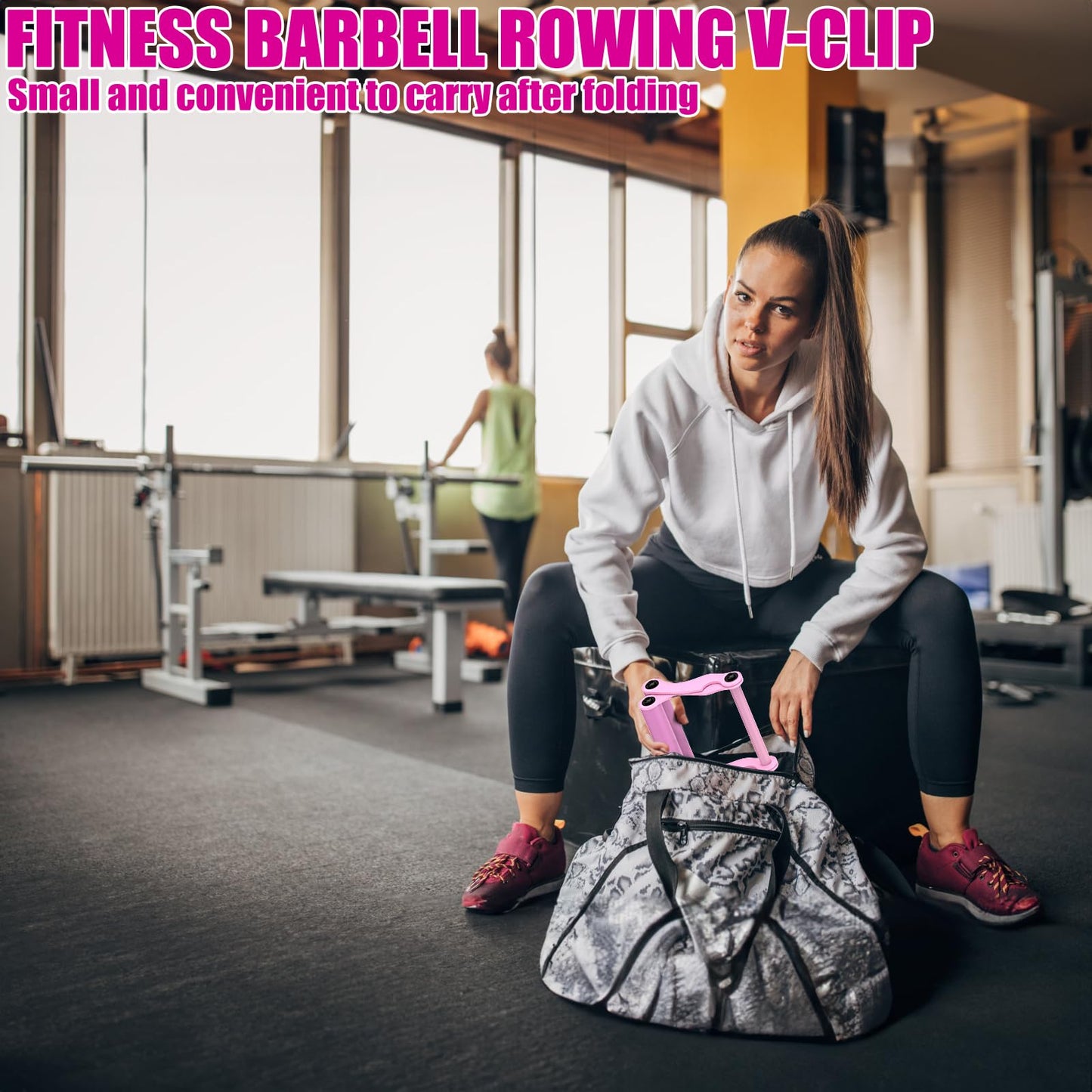 Lewufe V Bar Row Landmine Handle Attachment for Barbell Bars, Solid Double D Handle, T-Bar Row Handle Attachments with Non-Slip Rubber Grip, Fits Olympic Bar Strength Training Bar, Pink