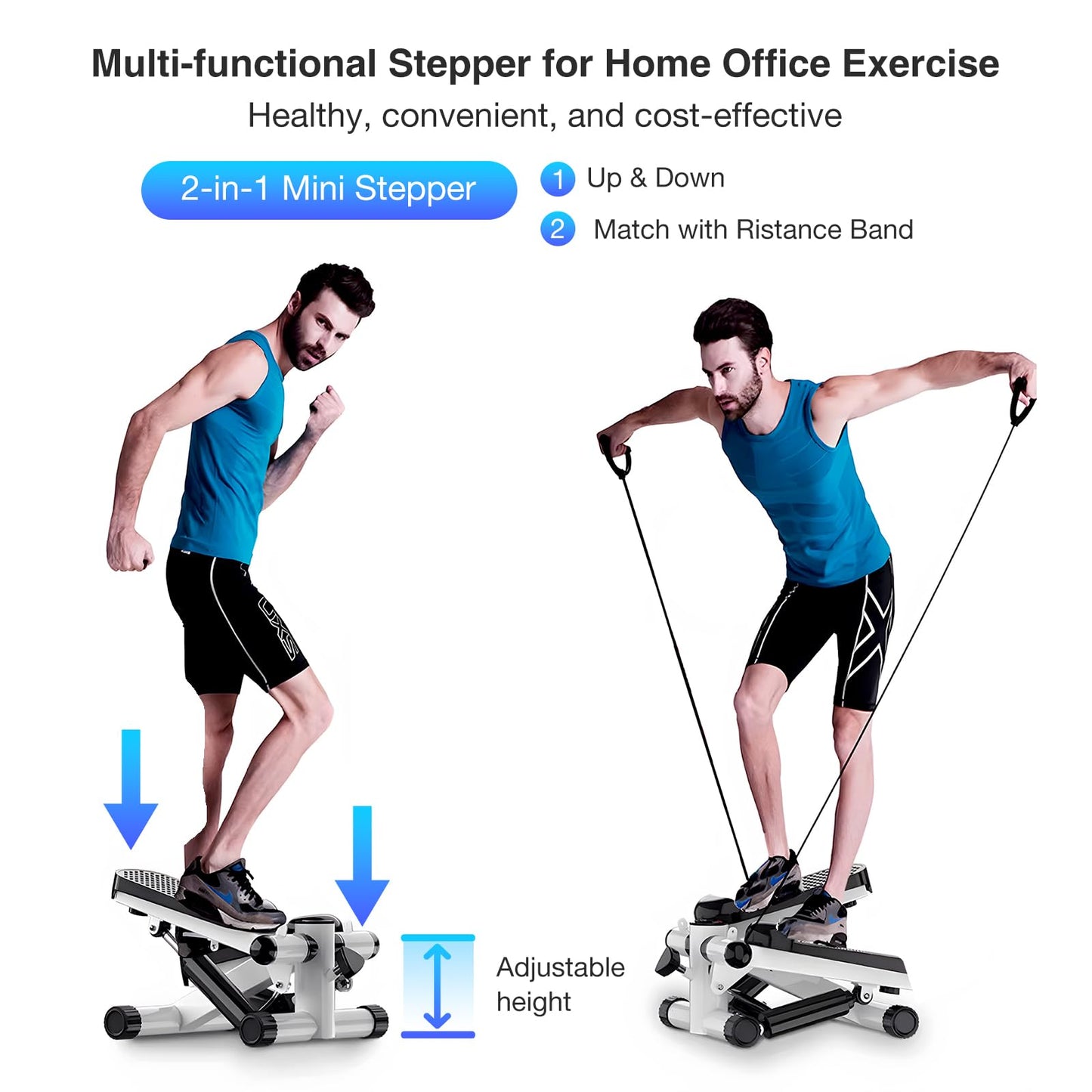 Sozilifty Steppers for Exercise at Home, Mini Stepper with with Resistance Bands,330lb Weight Capacity Stair Stepper Machine for Home Gym Workout(Black and White)