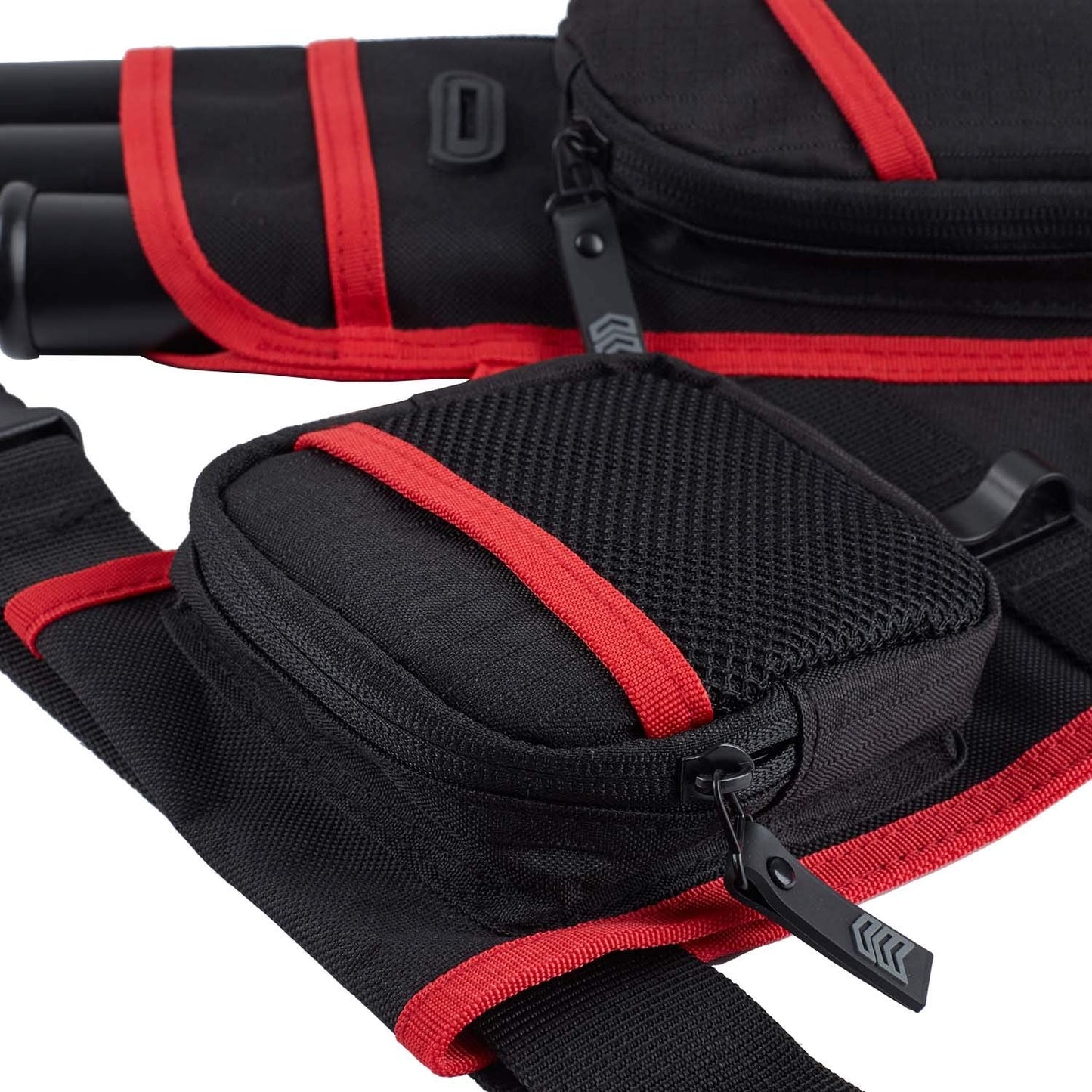 Legend First Archery Quiver Case for Arrows - Right Handed Target Shooting Hip Quivers with Adjustable Belt & 3 Arrow Tubes - Durable T-Slot & Storage Pockets for Accessories & Score Card - Black/Red