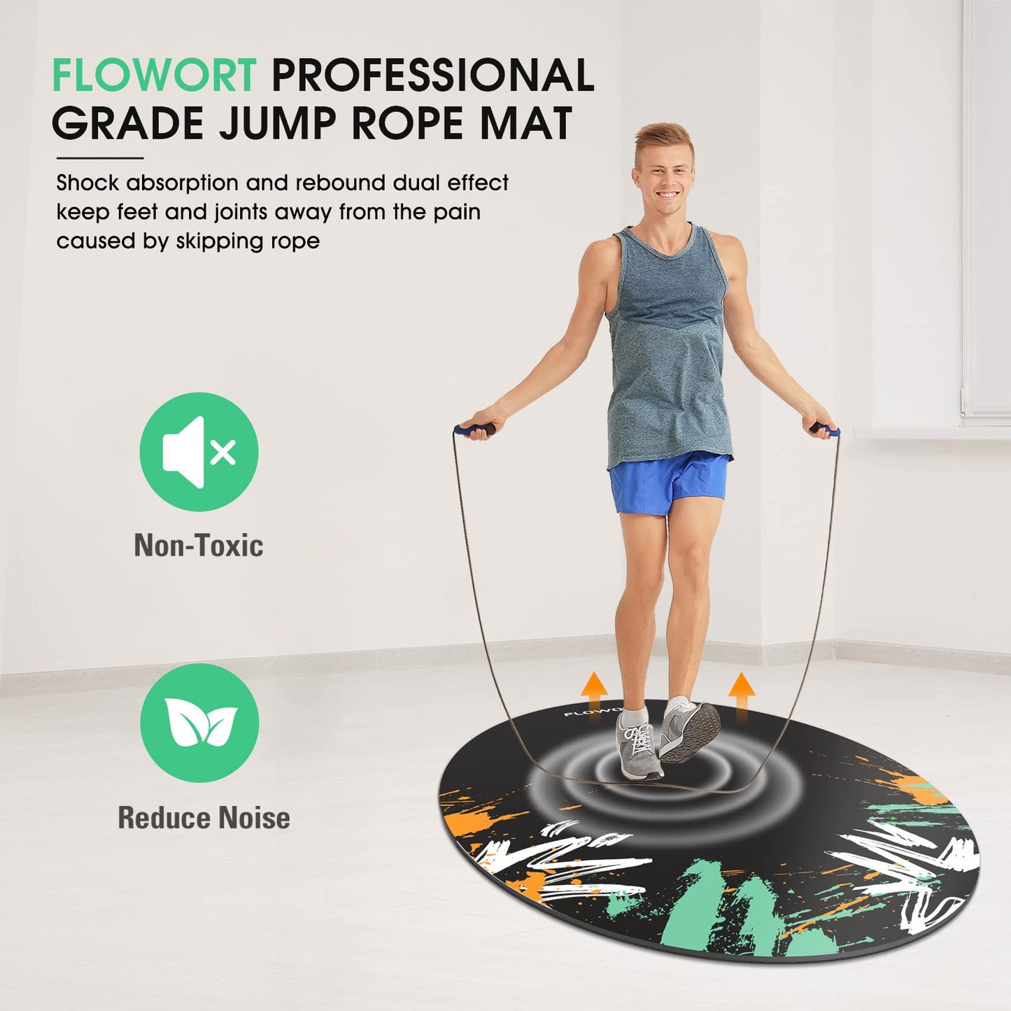 Jump Rope Mat Large Rubber Exercise Mat Indoor Outdoor Shock Absorbing Mat Non-Slip Oval Design for Floor & Rope Protection, Workout Mats for Home Gym Flooring(Green)