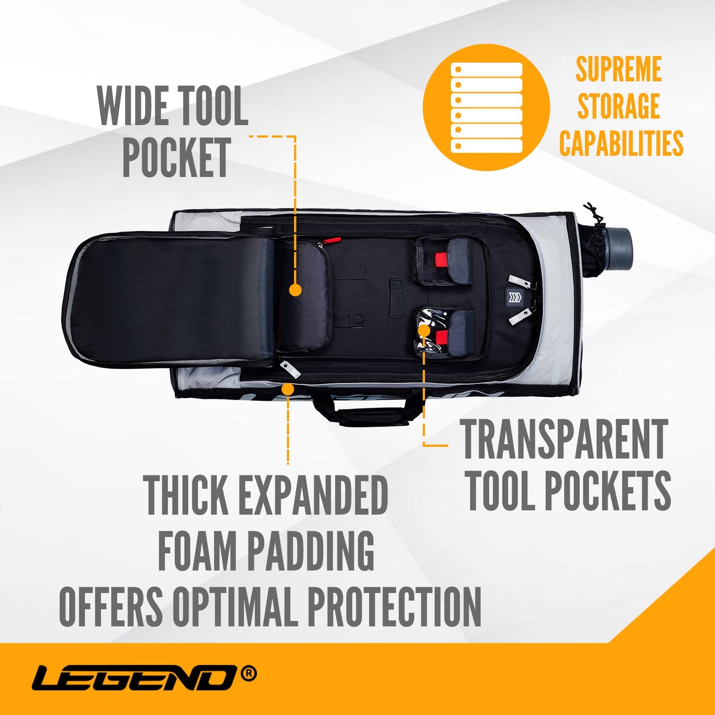 Legend - XT720 Recurve Bow Case (Grey) | Backpack Style Bag with Heavy Duty Foam Padding for Portable Protection of Recurve Bows & Risers up to 27" | Telescopic Arrow Tube Extends Up to 35"