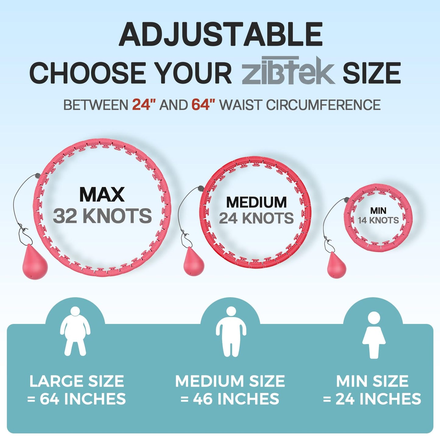 ZIBTREK Infinity Weighted Fitness Circle for Adults, Smart Exercise Hoop with 32 Detachable Knots for Weight Loss and Workout, Plus Size Adjustable Waist Ring with Auto-Spinning Ball