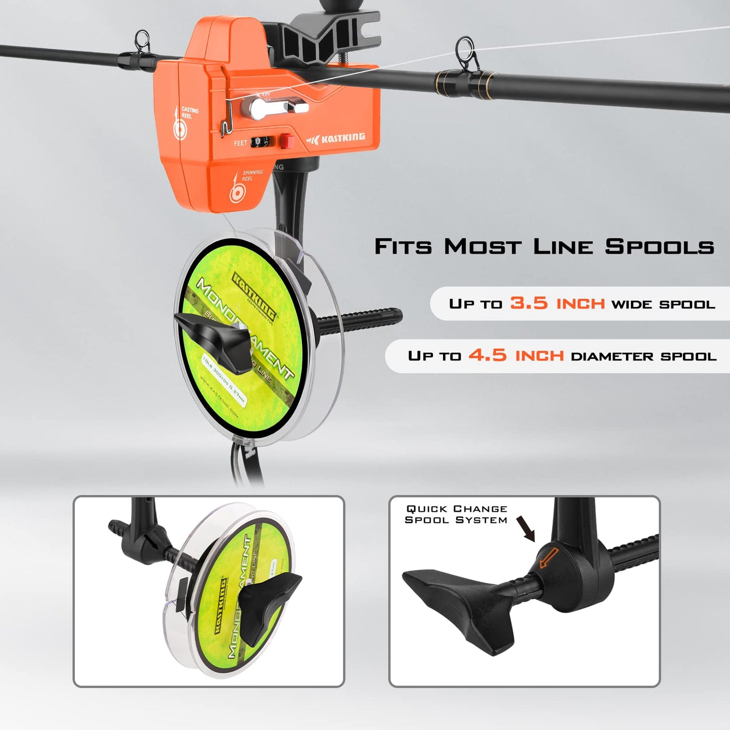 KastKing Improved Kalibrate Patented Line Spooler – W/Line Counter, Portable, Without Line Twist for Spinning and Casting Reels, Great Fishing Gifts and Accessories