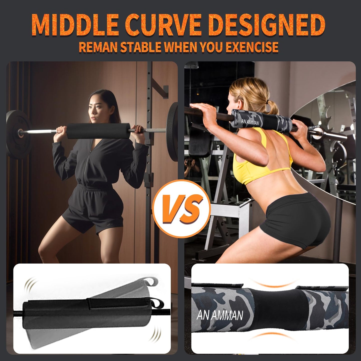 AN AMMAN Barbell Pad for Squat, Hip Thrust - Perfect for Gym Workout Smith Machine Thruster Weightlifting - Relieves Neck and Shoulder Pain - Thick Foam Cushion Camo Blue AM001BZ