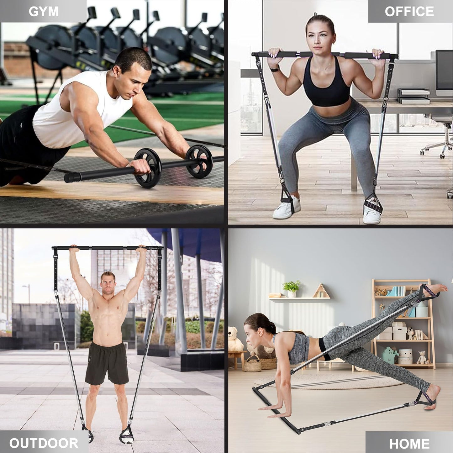 BBTOPS Pilates Bar Kit with Resistance Bands, Pilates Equipment Exercise Bar with Ab Roller for Abs Workout, Portable Home Gym Yoga Fitness Bar for Women & Men