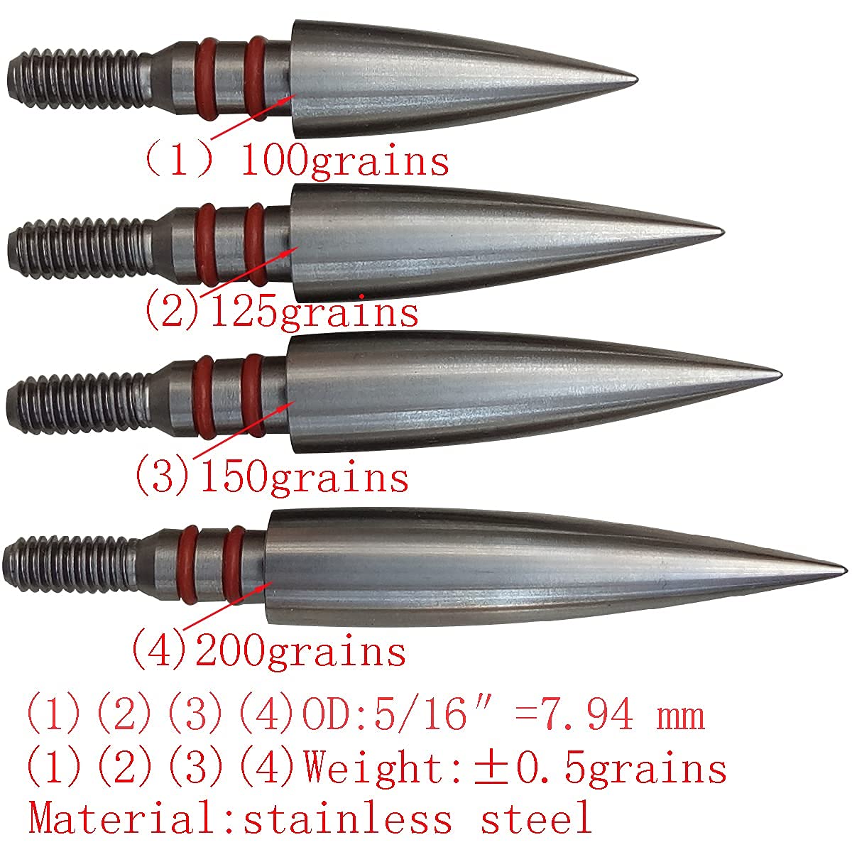 Aklisdlha Field Points arrowheads 100/125/150/200/300 Grains Archery Field Points,Stainless Steel Screw in Archery Field Tips and Broadheads (1 Dozen 12 PCS)(5/16″-Combination)