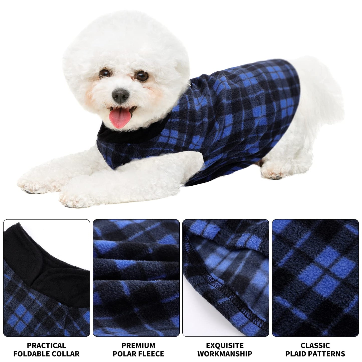 Pedgot 6 Pieces Dog Clothes Warm Dog Fleece Vest with Leash Ring Dog Sweatshirt Winter Pet Clothes Plaid Dog Pullover for Puppy Small Dogs Cat, Medium