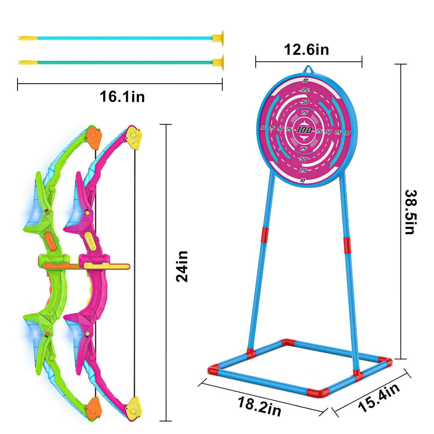 Kmuxilal 2 Pack Kids Bow and Arrow Set with LED Flash Lights, 14 Suction Cup Arrows and Standing Target-Perfect Indoor and Outdoor Archery Set Toy Gift for Boys and Girls Ages 4-12