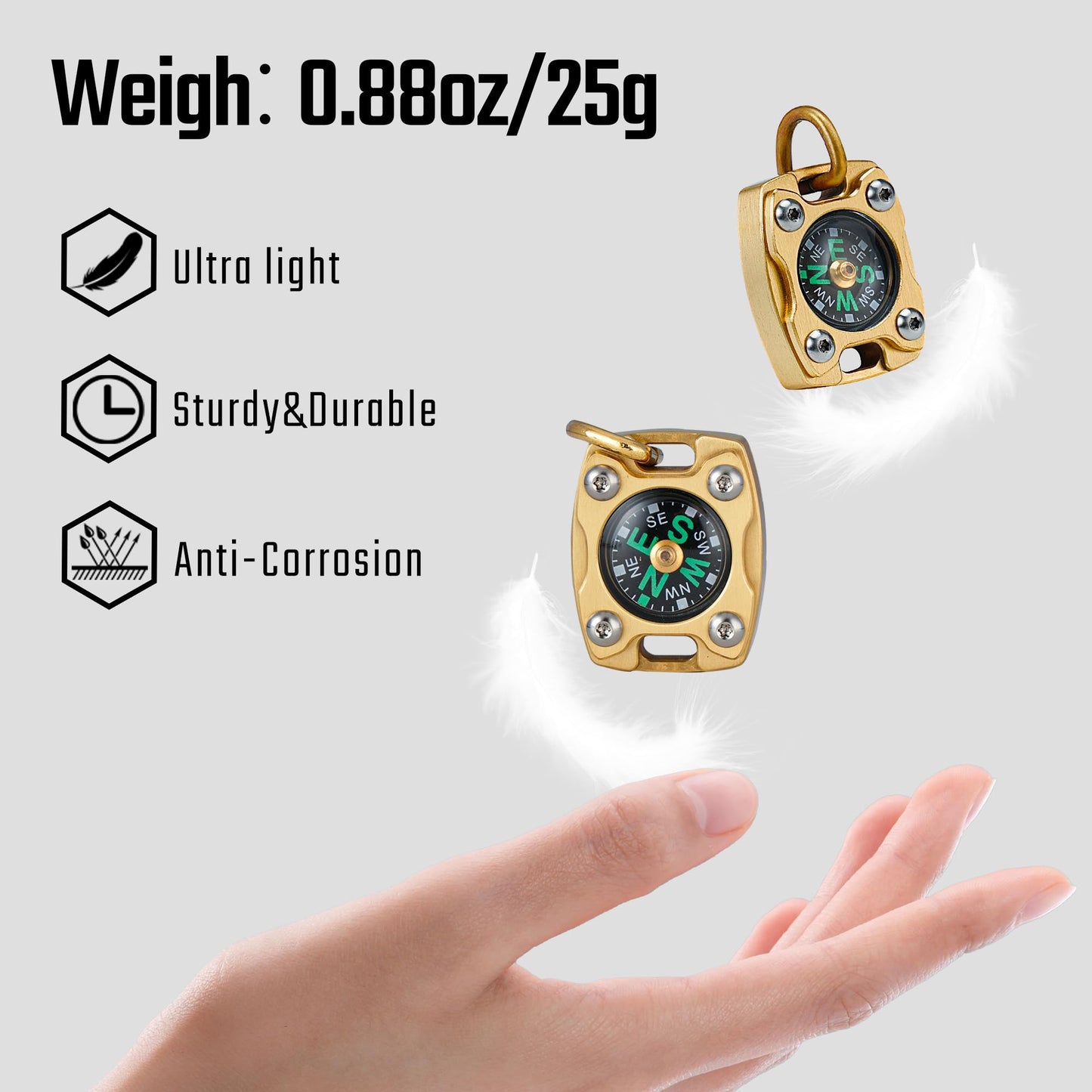 Mecarmy Mini Compass Titanium/Brass, Pocket Compass Hiking Survival, Small Waterproof Ipx5 Hiking Compass Keychain, Special Compass Necklace, Survival Hiking Gear Graduation Present for Women Men