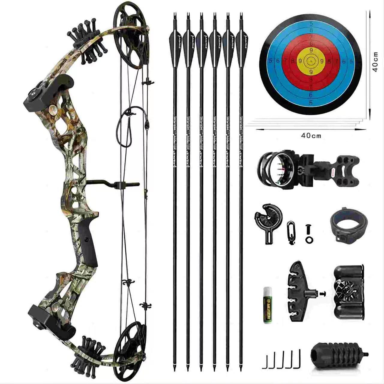 PANDARUS Compound Bow Set 15-45lbs for Pull Beginner and Teens Right Handed Adjustable 18"-29" Draw Length, 320 FPS Speed, Hunting Bow Archery Set New 2024 (Camo Right Handed)