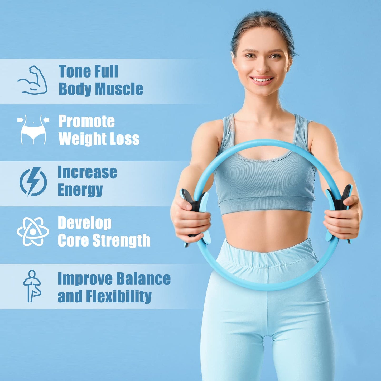 RitFit Pilates Ring Circle - 14 Inch Magic Fitness Circle for Toning Inner & Outer Thighs, Bonus Workout Guide Included (Blue(New))