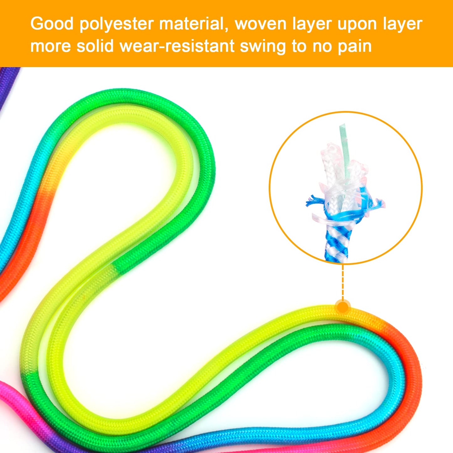 Coolrunner 16 FT Long Jump Rope(2 PACK), Double Dutch Jump Rope, Soft Beaded Skipping Rope for Kids Adults, Plastic Segmented Jump Rope, Long Enough for 4-5 Jumpers (Rainbow)