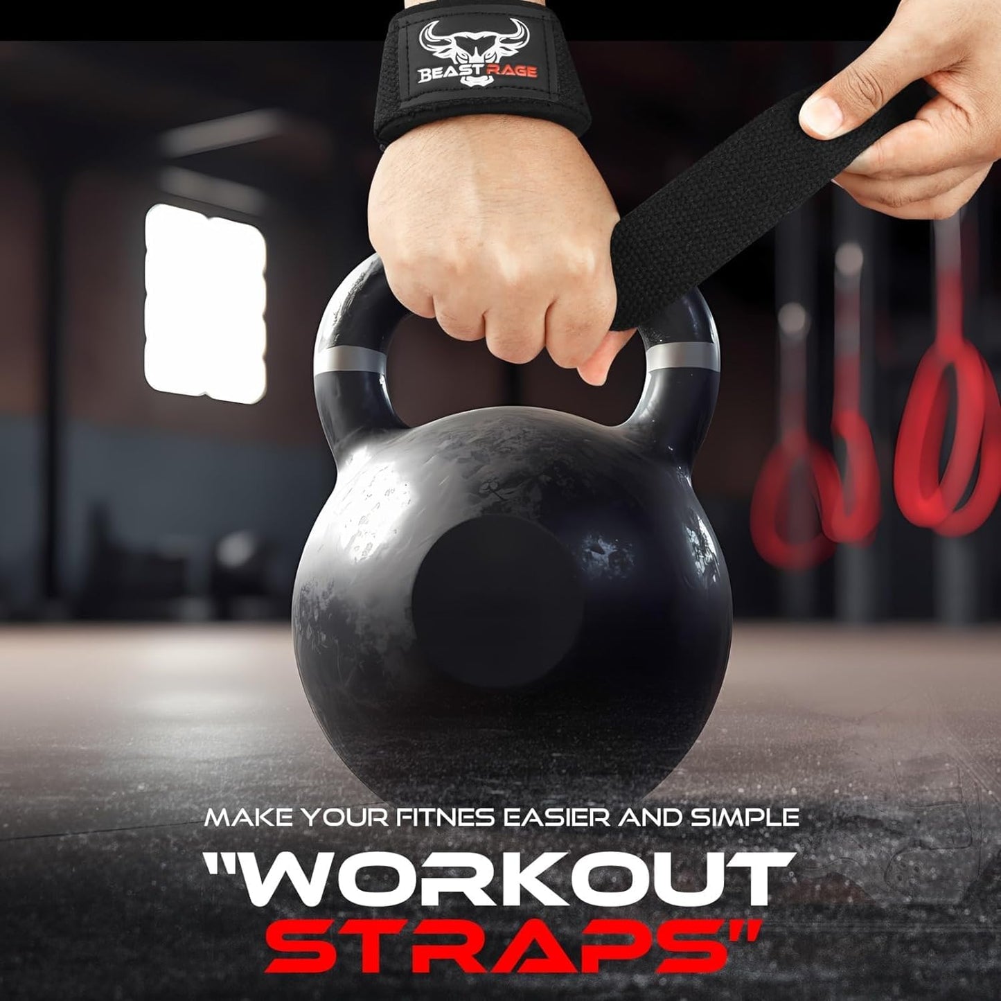 BEAST RAGE Lifting Wrist Straps for Weightlifting, Weight Lifting Straps Gym Power Workouts Lifting Straps Padded Cotton Men Women Supportive Lift Deadlift Straps Hard Pull Exercise Straps (Original Black)
