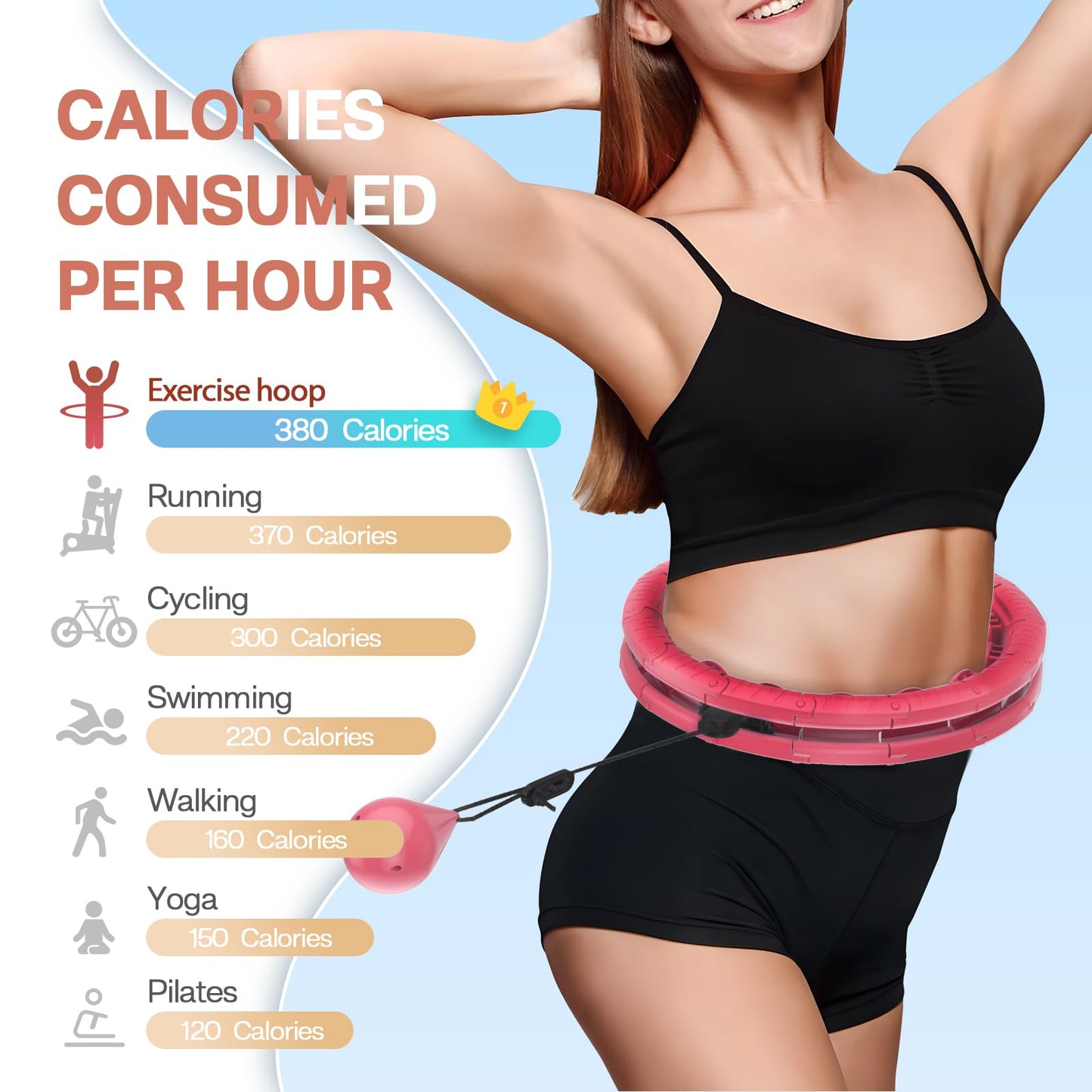 ZIBTREK Infinity Weighted Fitness Circle for Adults, Smart Exercise Hoop with 32 Detachable Knots for Weight Loss and Workout, Plus Size Adjustable Waist Ring with Auto-Spinning Ball