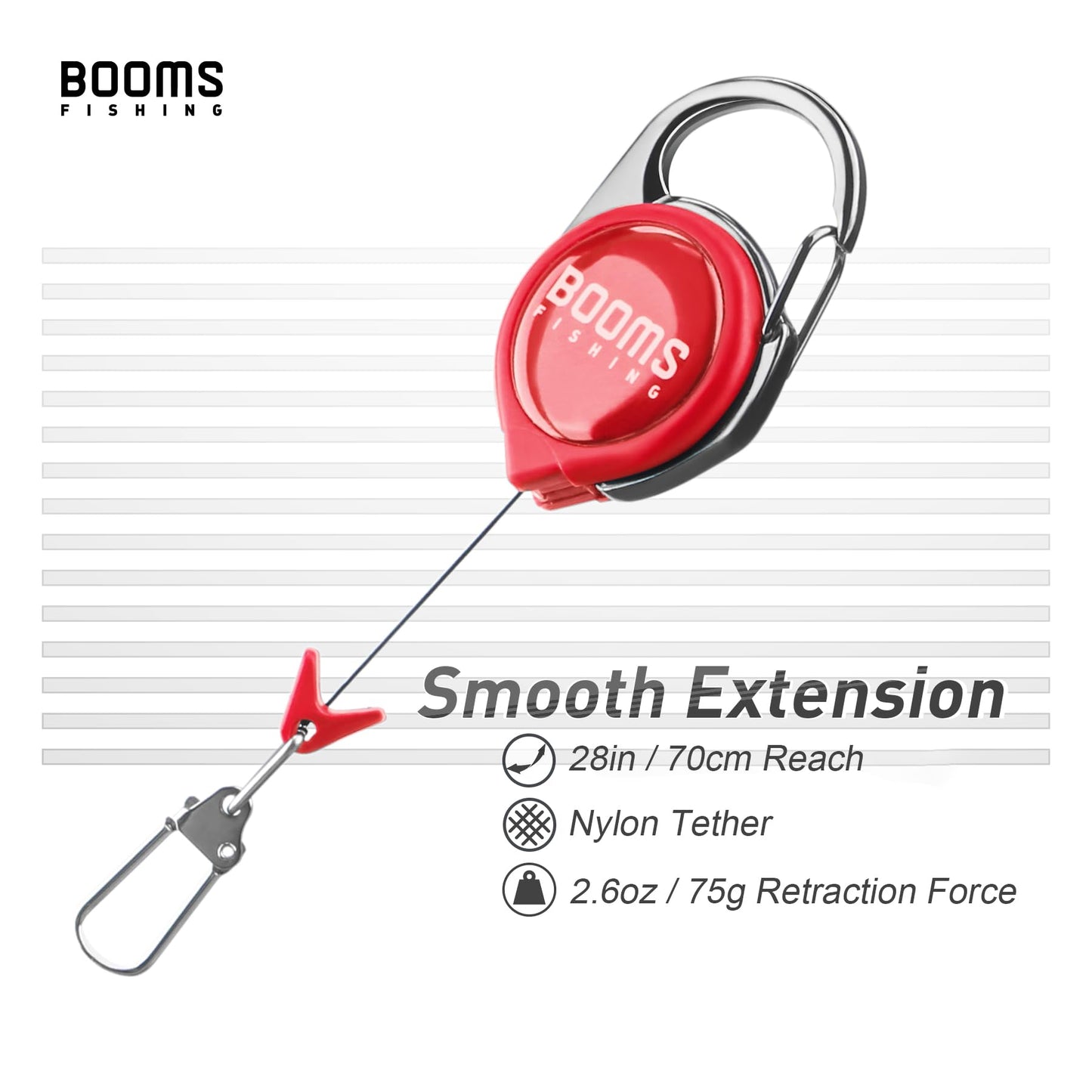 Booms Fishing RG1 Fly Fishing Zinger Retractor, 3pcs Red Retractable Keychain
