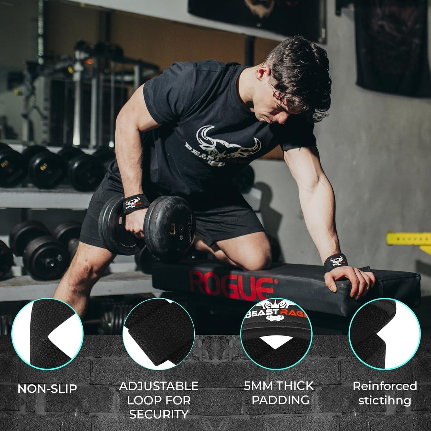 BEAST RAGE Lifting Wrist Straps for Weightlifting, Weight Lifting Straps Gym Power Workouts Lifting Straps Padded Cotton Men Women Supportive Lift Deadlift Straps Hard Pull Exercise Straps (Original Black)