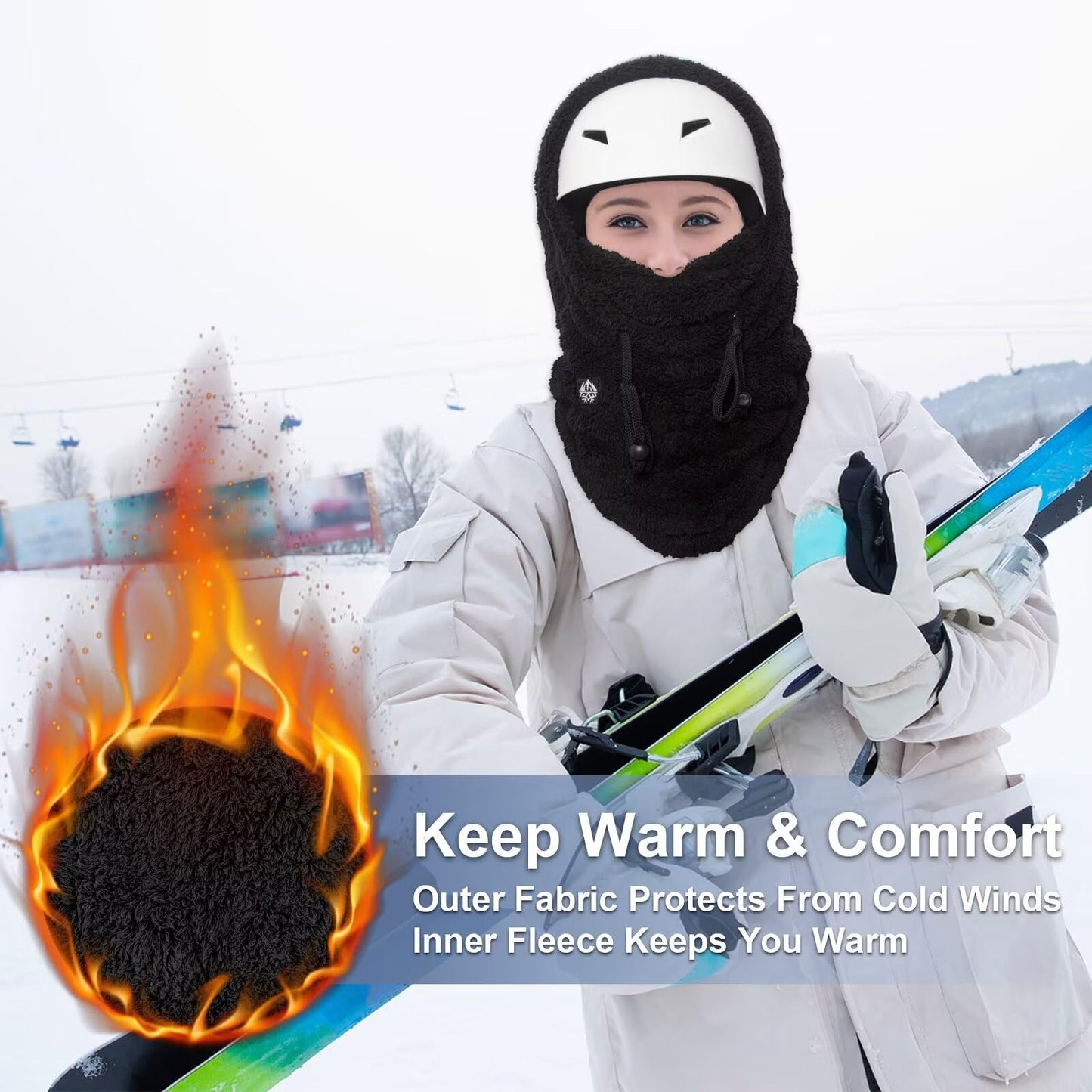 Ski Mask Balaclava for Men and Women Cold Weather Winter Fleece Windproof Face Cover Hooded Scarf Hat Head Warmer