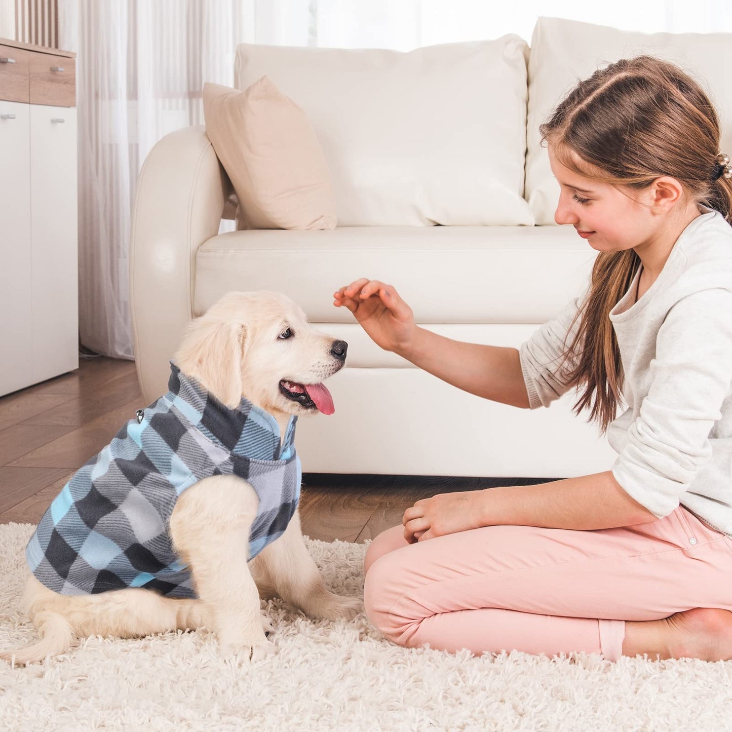 Pedgot 6 Pieces Dog Clothes Warm Dog Fleece Vest with Leash Ring Dog Sweatshirt Winter Pet Clothes Plaid Dog Pullover for Puppy Small Dogs Cat, Medium