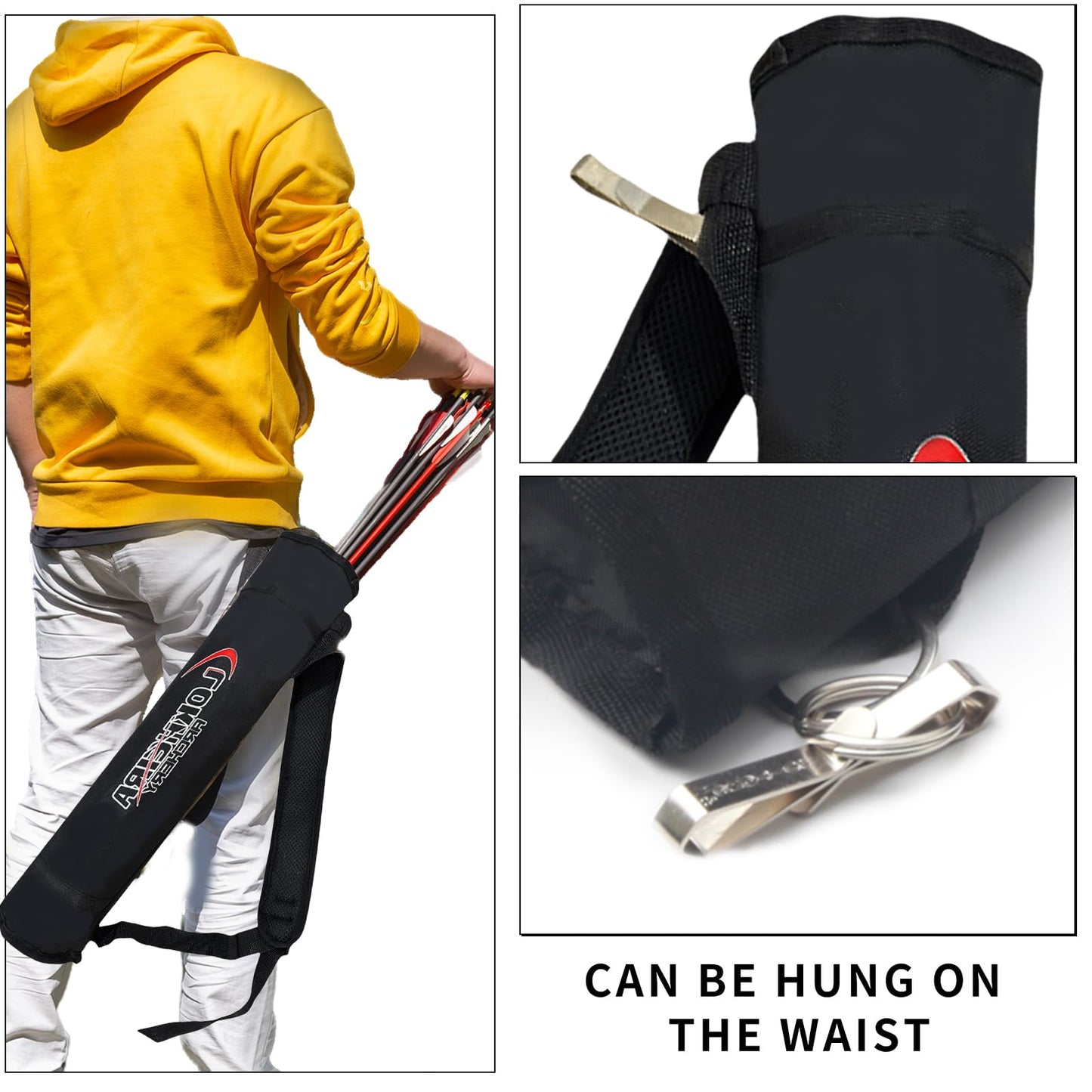 Arrow Quiver, Archery Lightweight Back Arrow Quiver Dual Use Foldable Compact Hip Arrows Bag for Recurve Bow Compound Target Practice Nylon Arrow Bag(Black)