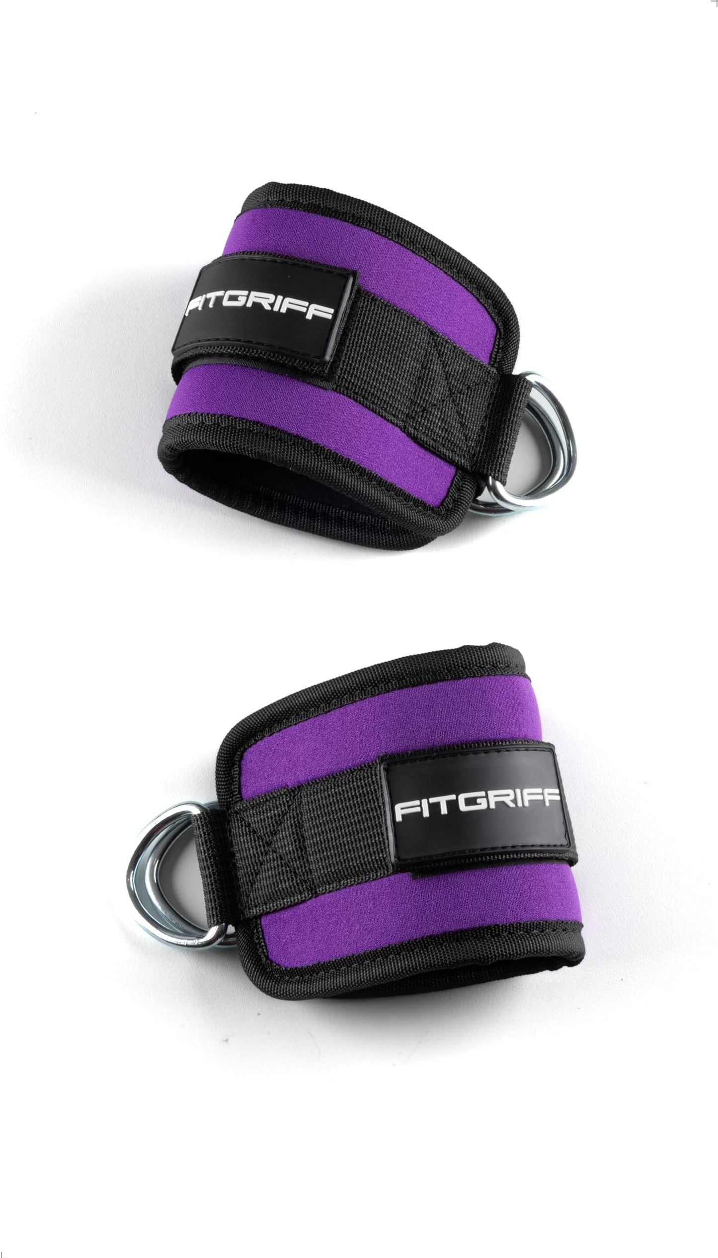 Fitgriff® Ankle Straps V1 for Cable Machine (2 Pieces) - Gym Workout Equipment - Leg Pulley Attachment, Kickback Straps (Purple)