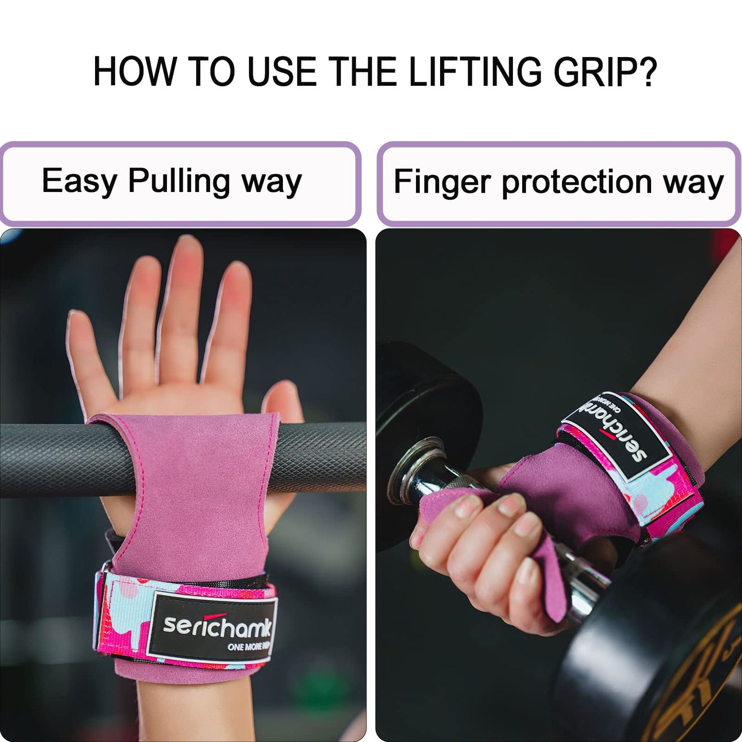 Wrist Wraps for Weightlifting Women with Cushion Wrist Loop Leather Wrist Straps for Weightlifting Deadlift Straps for Powerlifting Bodybuilding Gym Straps Workout Purple