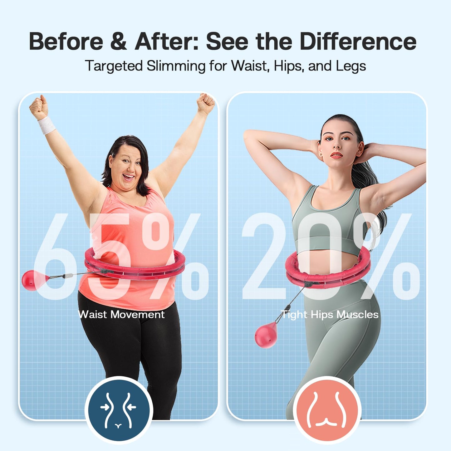 ZIBTREK Infinity Weighted Fitness Circle for Adults, Smart Exercise Hoop with 32 Detachable Knots for Weight Loss and Workout, Plus Size Adjustable Waist Ring with Auto-Spinning Ball