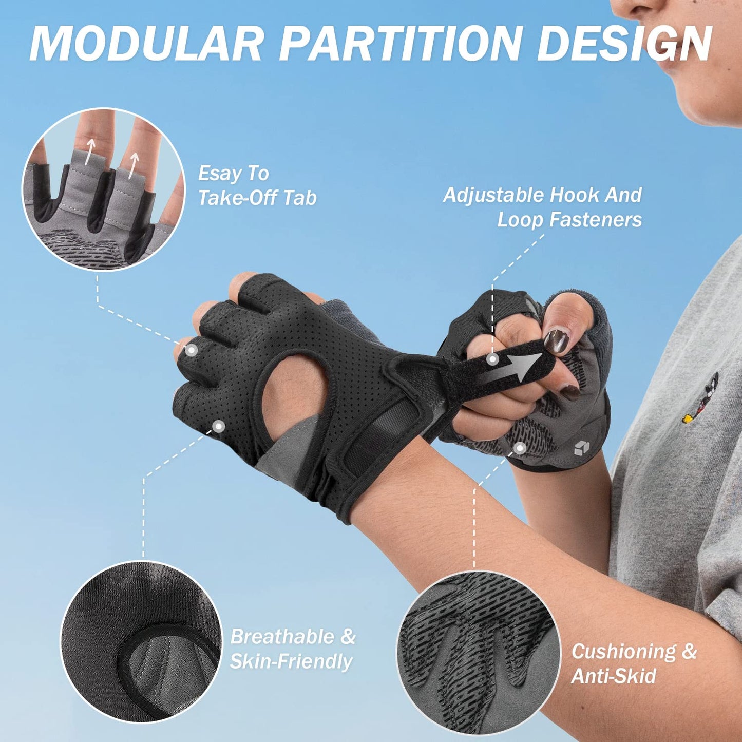 LIFECT Freedom Workout Gloves, Knuckle Weight Lifting Shorty Fingerless Gloves with Curved Open Back, for Powerlifting, Gym, Women and Men (Black, X-Small)