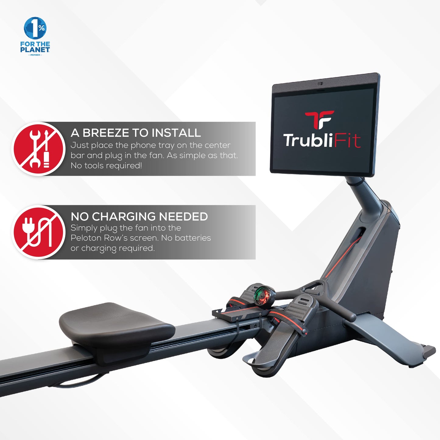Fan for Peloton Row - Row Phone Tray - Accessories for Peloton Row - Free Cup Holder Inserts - No Batteries or Charging Required (Peloton Row)
