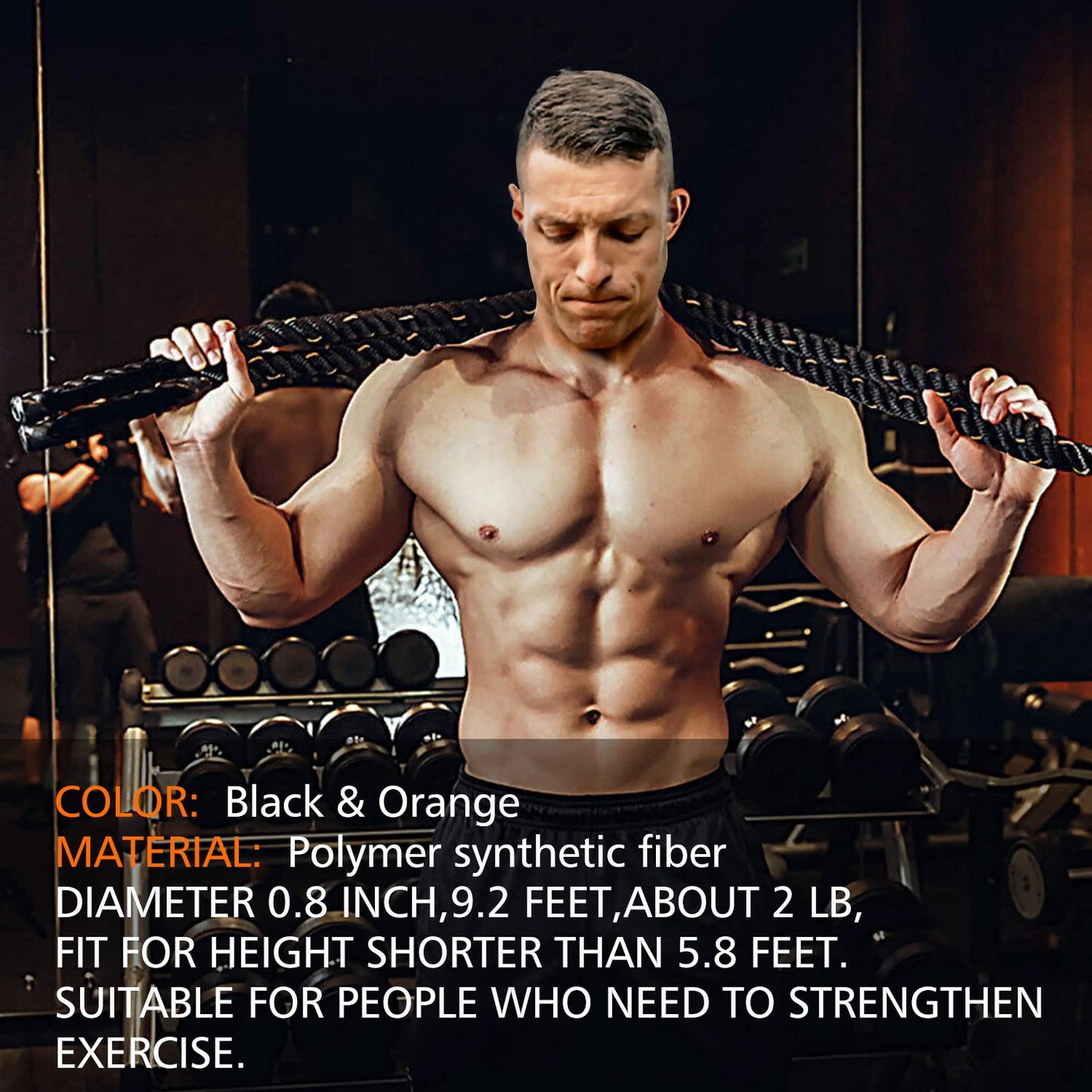 Heavy Jump Ropes for Fitness 2LB, Weighted Adult Skipping Rope Exercise Battle Ropes for Men & Women, Total Body Workouts, Power Training in Gym to Improve Strength and Building Muscle(9.2 ft)