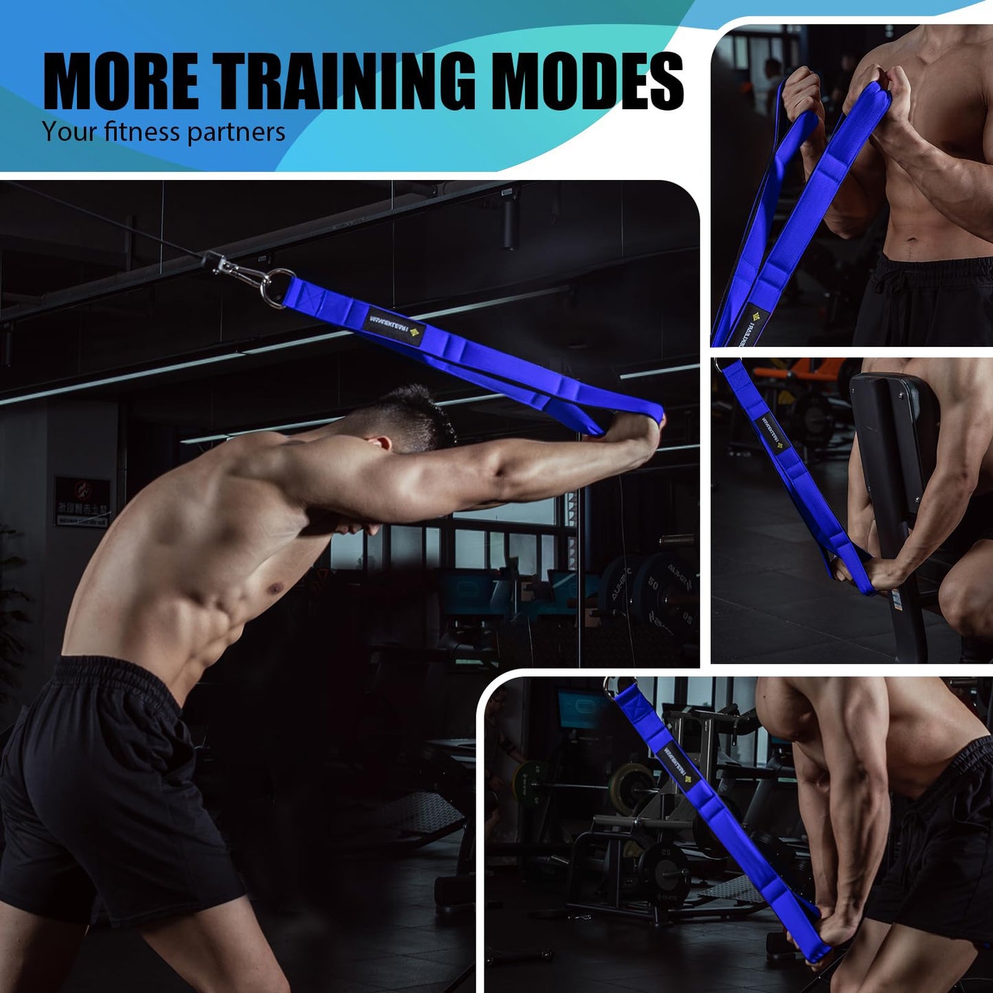 MANUEKLEAR Tricep Rope Cable Attachment Handles, Greater Range of Motion, Tricep Pull Down Rope for Push Downs, Crunches, Facepulls for Professional Gym (Blue)