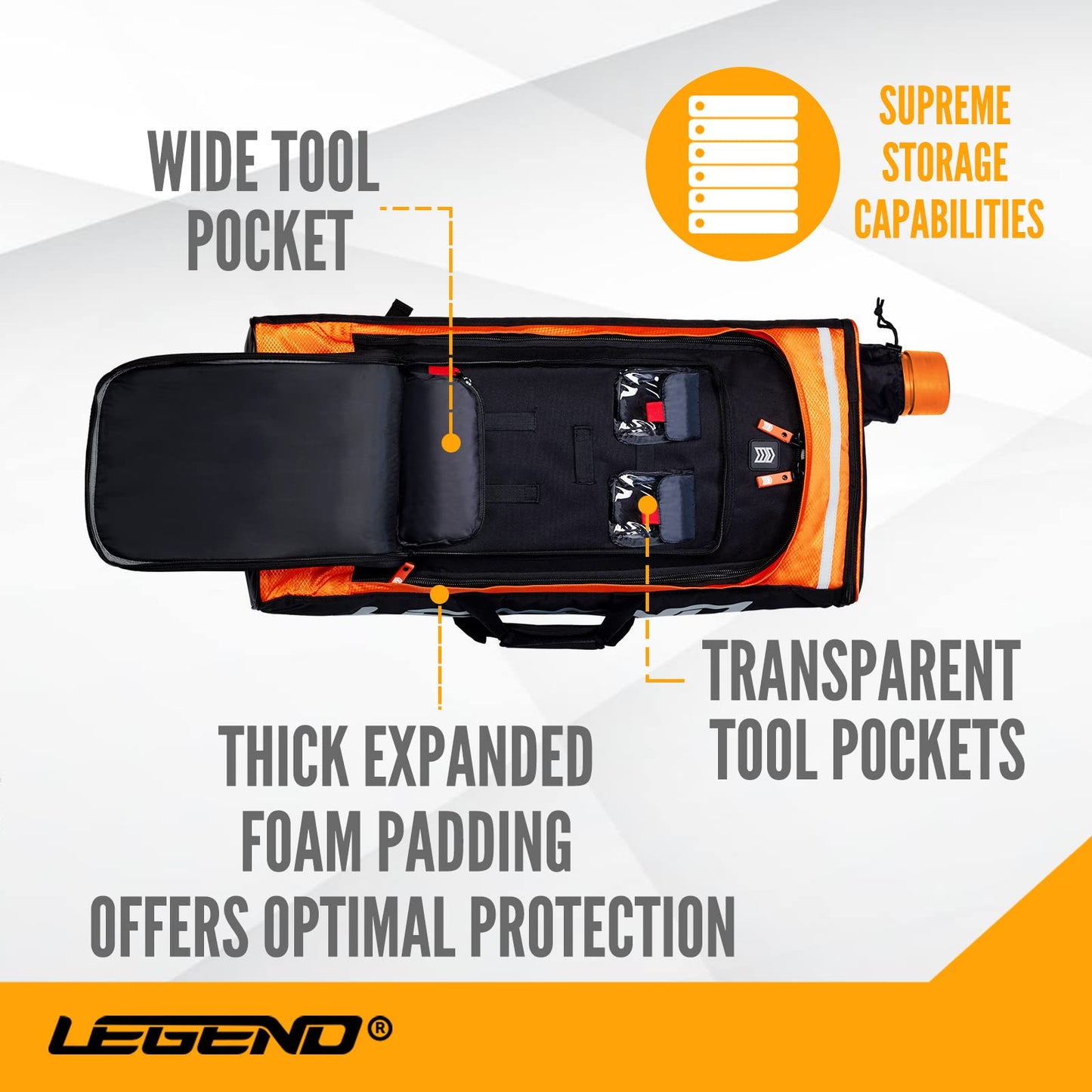 Legend - XT720 Recurve Bow Case (Orange) | Backpack Style Bag with Heavy Duty Foam Padding for Portable Protection of Recurve Bows & Risers up to 27" | Telescopic Arrow Tube Extends Up to 35"