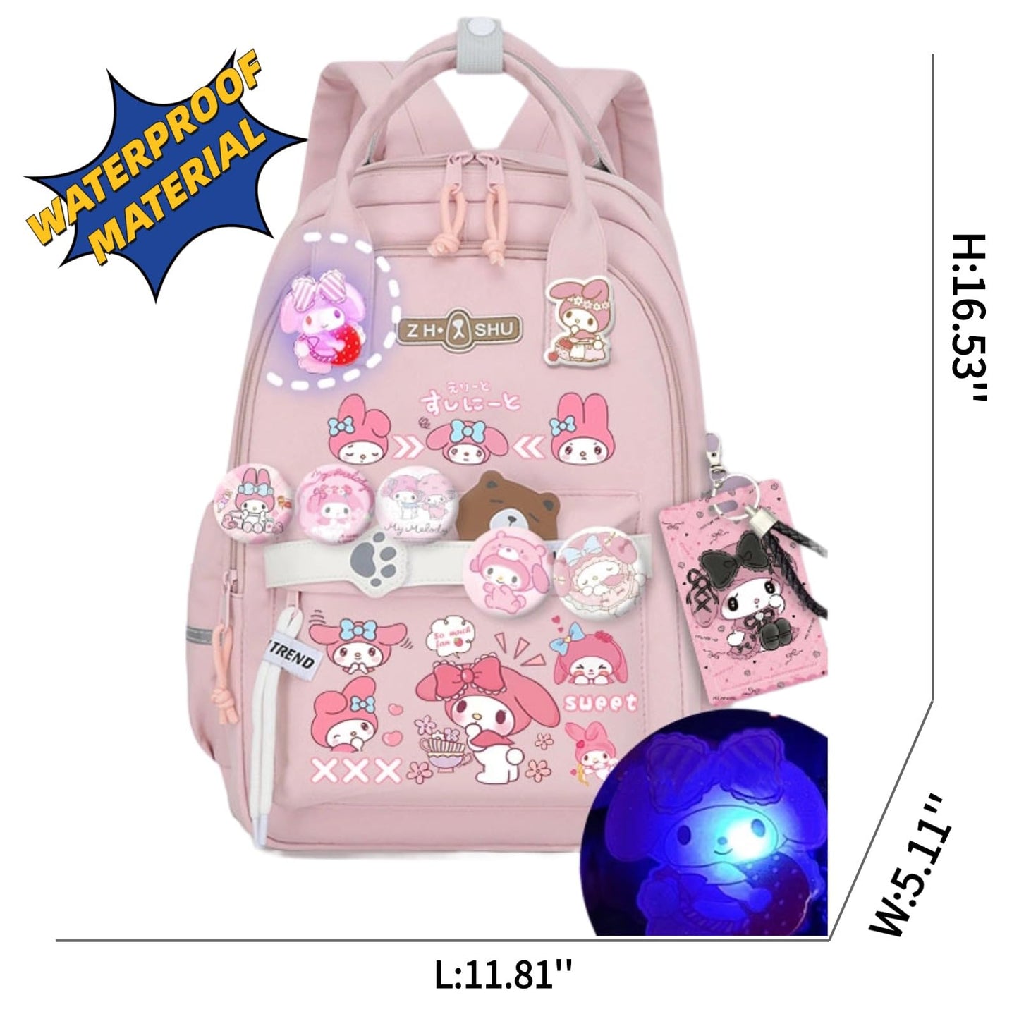 Kawaii Backpack with 21Pcs Accessories Anime Cartoon Anti-Theft Travel Aesthetic New Semester Gifts Bag with Cute Pins…