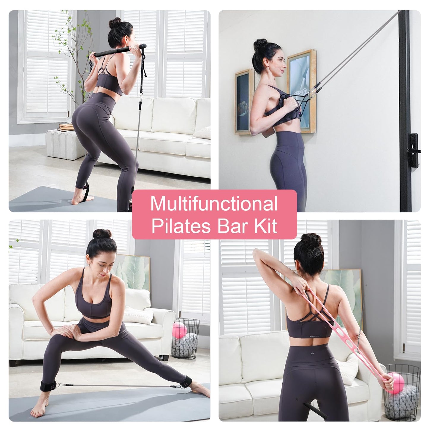 kisnbld Pilates Bar Kit with Resistance Bands, Multifunctional Pilates Bar with 3 Set Exercise Resistance Bands, Portable Pilates Equipment for Women Home Gym Yoga Workouts