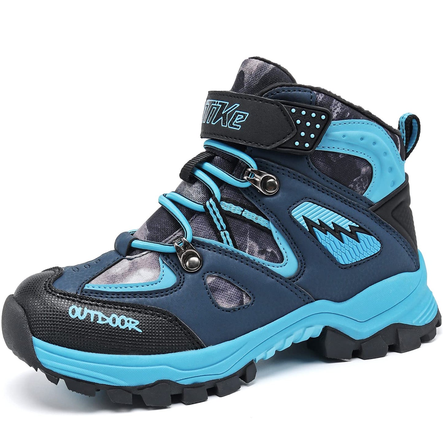 VITUOFLY Boys Hiking Boots Kids Warm Winter Snow Boots Girls Hiking Shoes Outdoor Adventure Trekking Shoes Anti-skid Sneakers Steel Buckle Black Blue Size 1