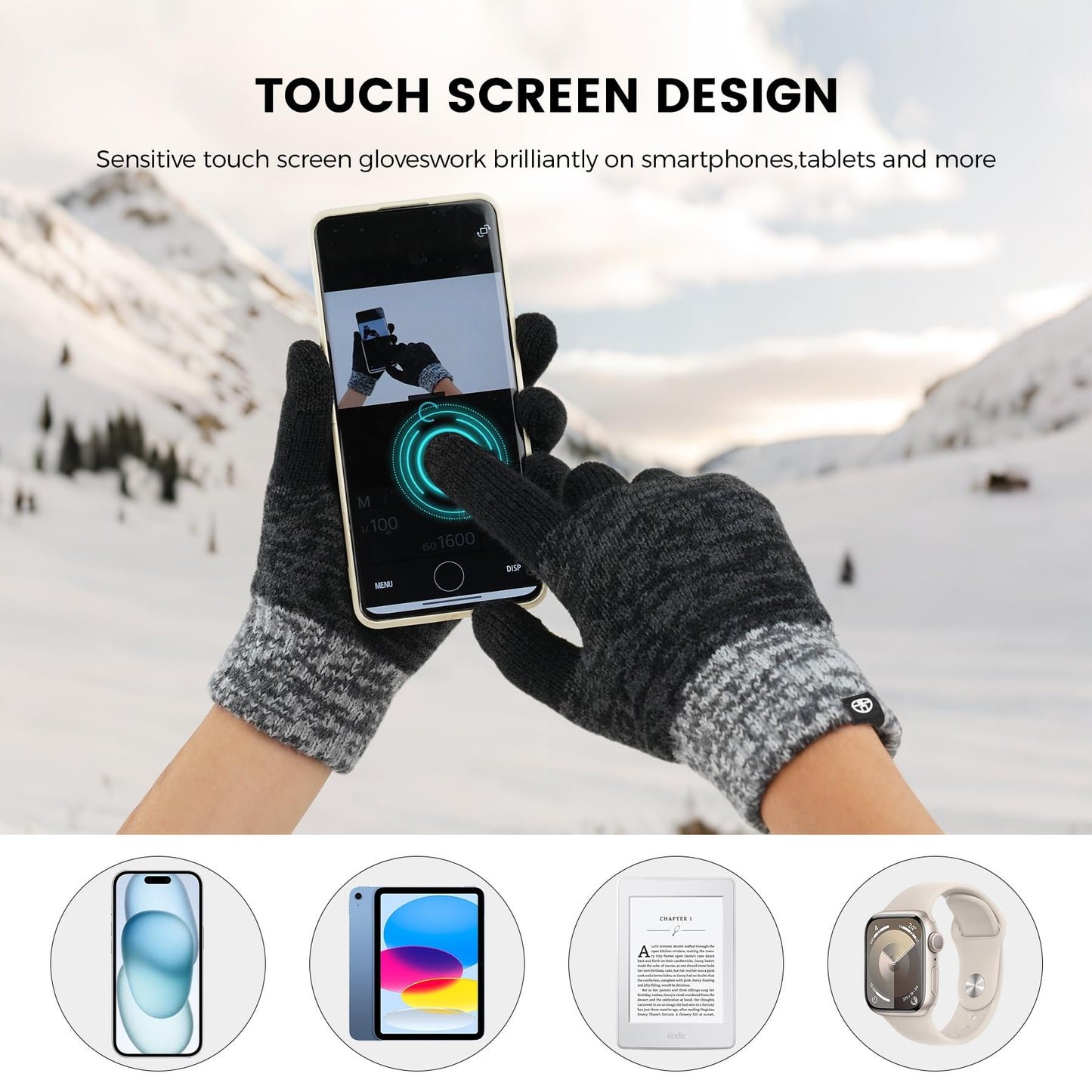 MA COWCF Winter Beanie Hat Scarf Gloves Set, Touchscreen Gloves Neck Warmer Scarf Fleece Lined Knit Skull Caps Winter Gift for Women Men (Black)