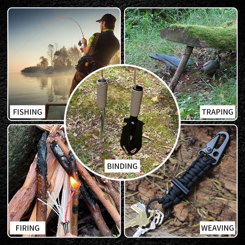 KOKKOYA 4-in-1 Survival Paracord 550 Paracord 550 Fire Cord Paracord 10 Strand, 5/32" Diameter U.S. Military Type III 550 Parachute Cord with Integrated Fishing Line, Fire-Starter Tinder