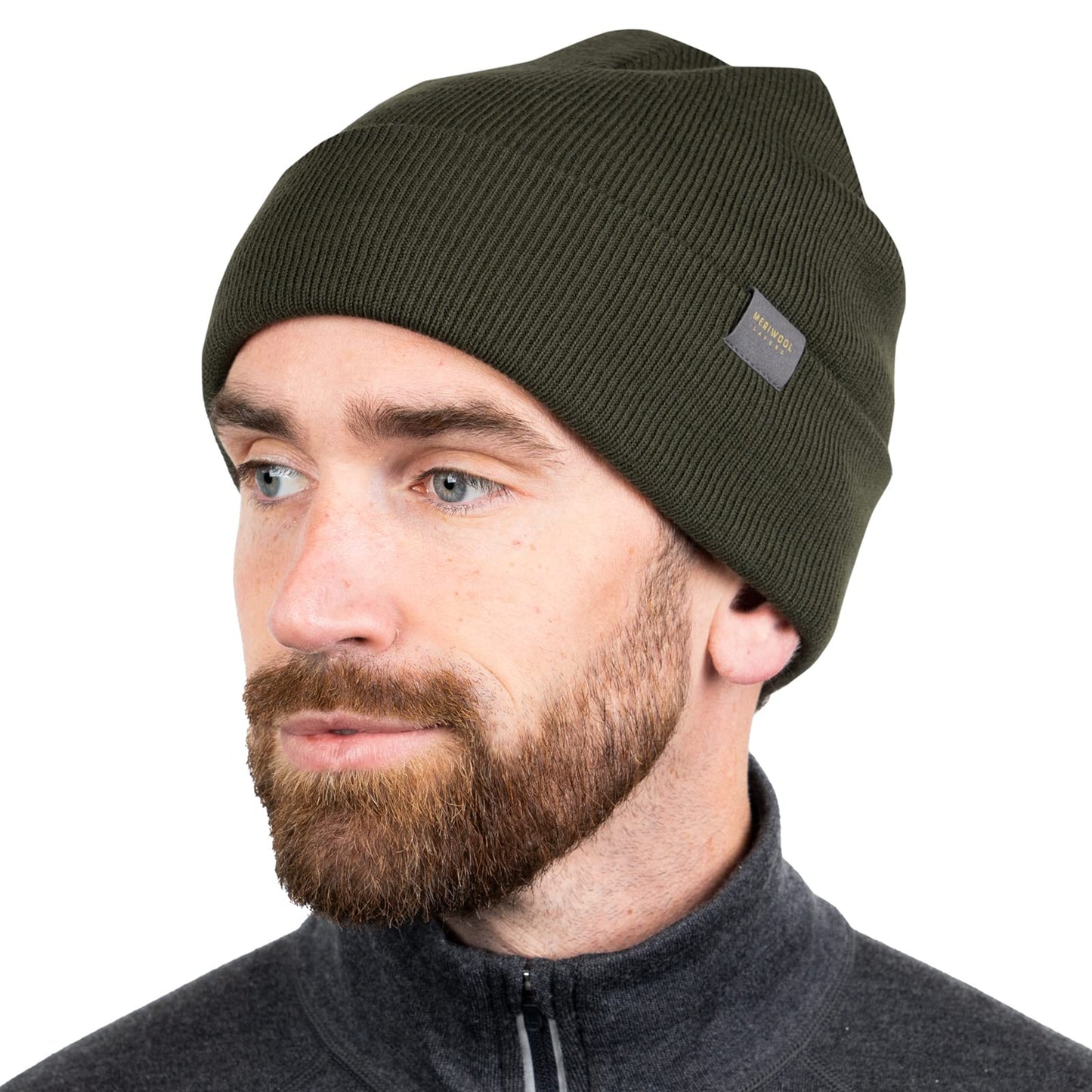 MERIWOOL Beanie for Men and Women - Merino Wool Blend Ribbed Knit Winter Hat Army Green
