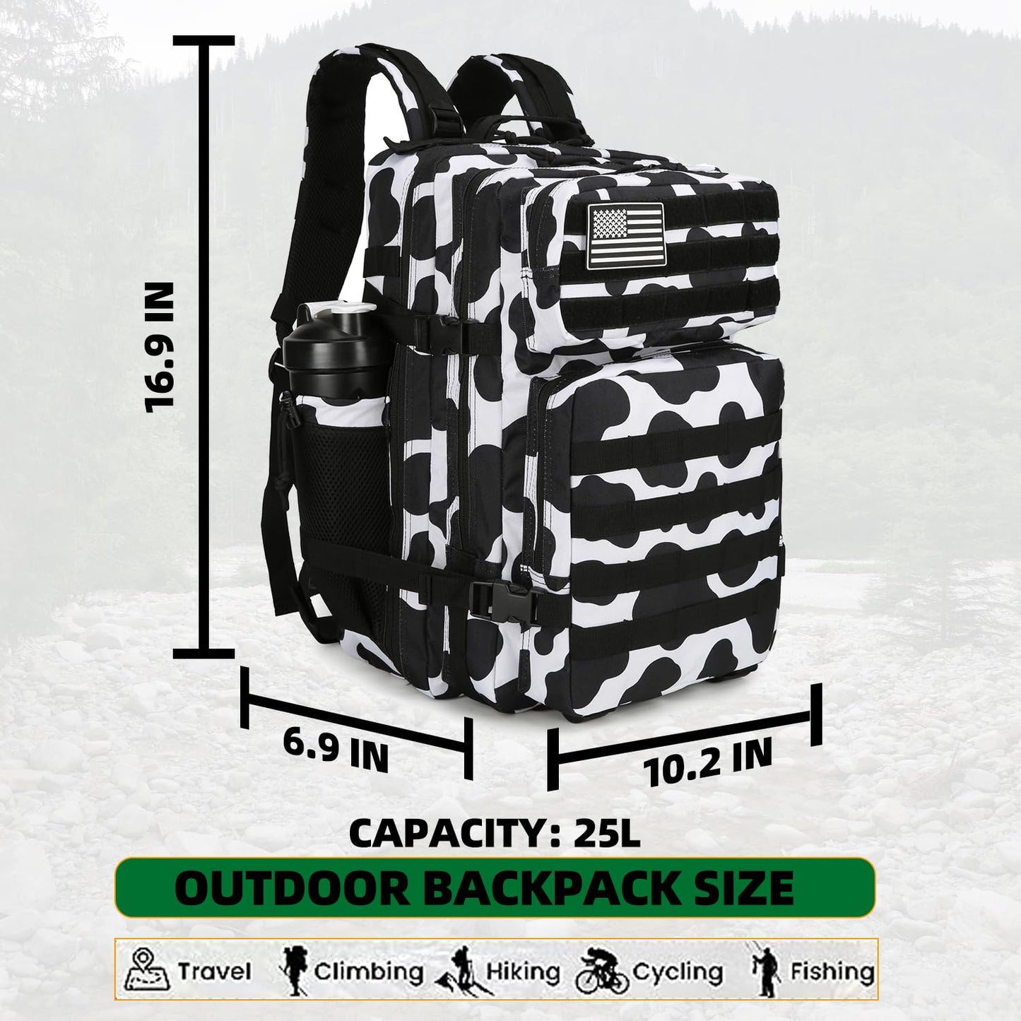 Lovelinks21 25L Tactical Backpack Military Tactical Backpack for Men and Women Small Assault Pack Outdoor Travel Hiking Camping Rucksack with Molle Webbing (Cow Print)
