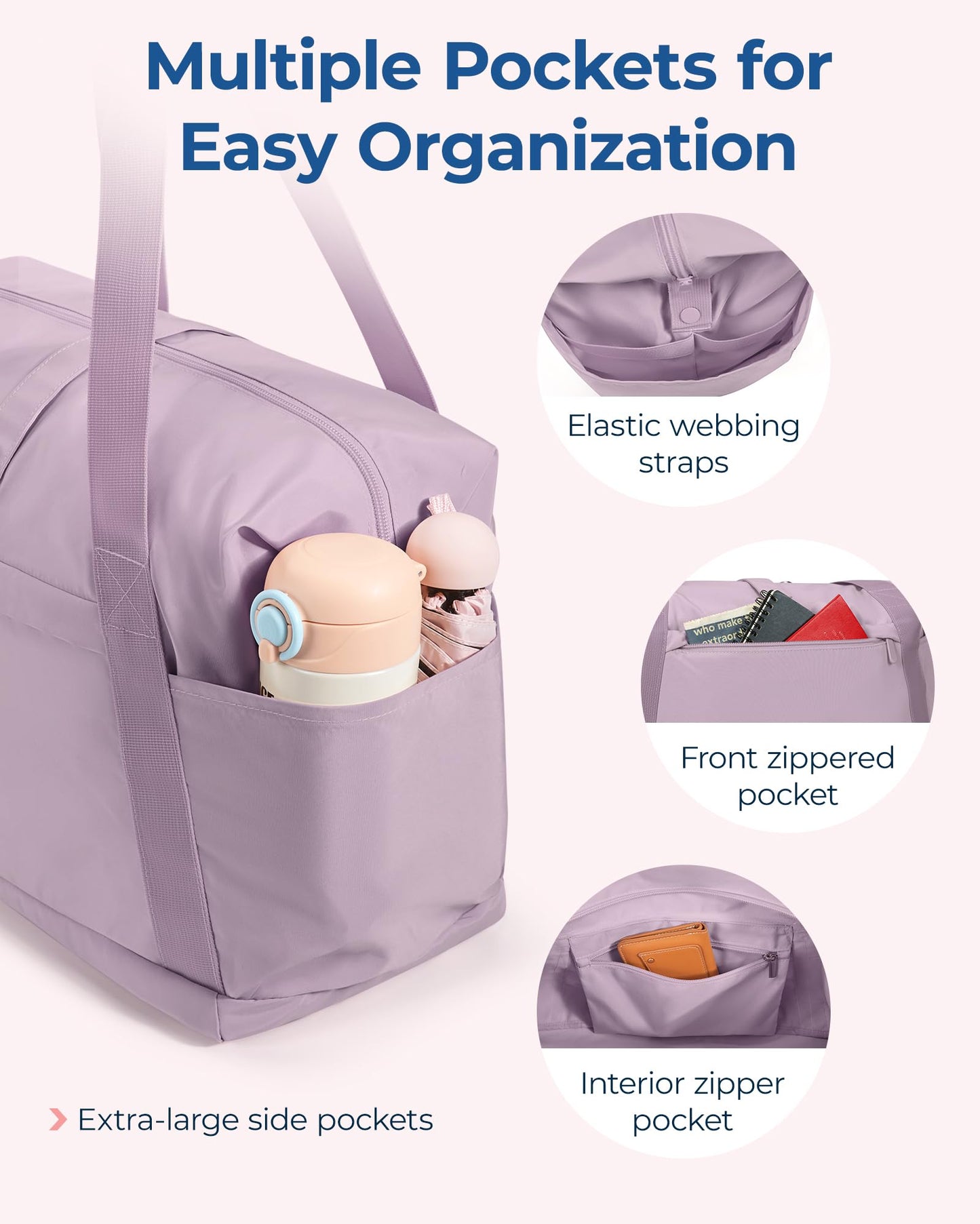 BAGSMART For Spirit Airlines Personal Item Bag, 23L Foldable Weekender Bags for Women Gym Tote Overnight Bag for Travel