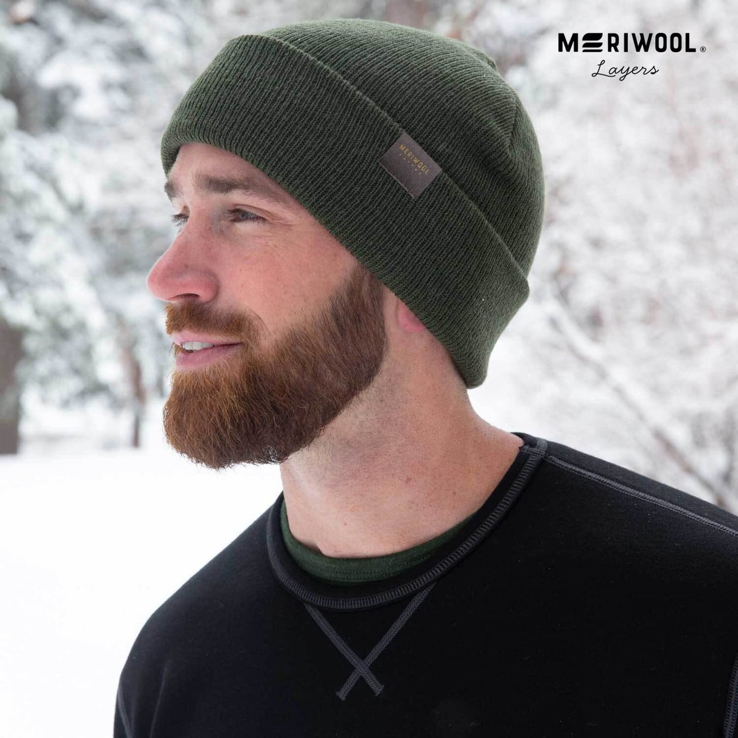 MERIWOOL Beanie for Men and Women - Merino Wool Blend Ribbed Knit Winter Hat Army Green