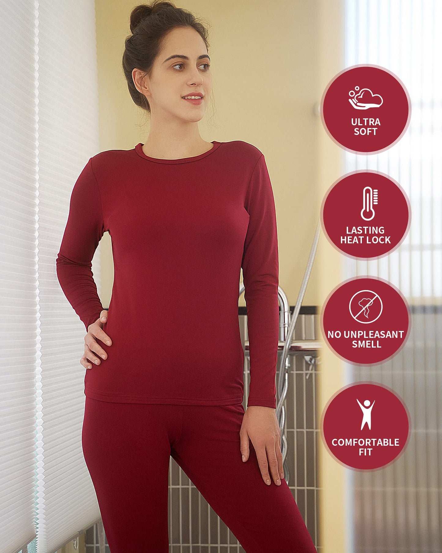 WEERTI Thermal Underwear for Women Long Johns with Fleece Lined, Base Layer Women Cold Weather Top Bottom Red