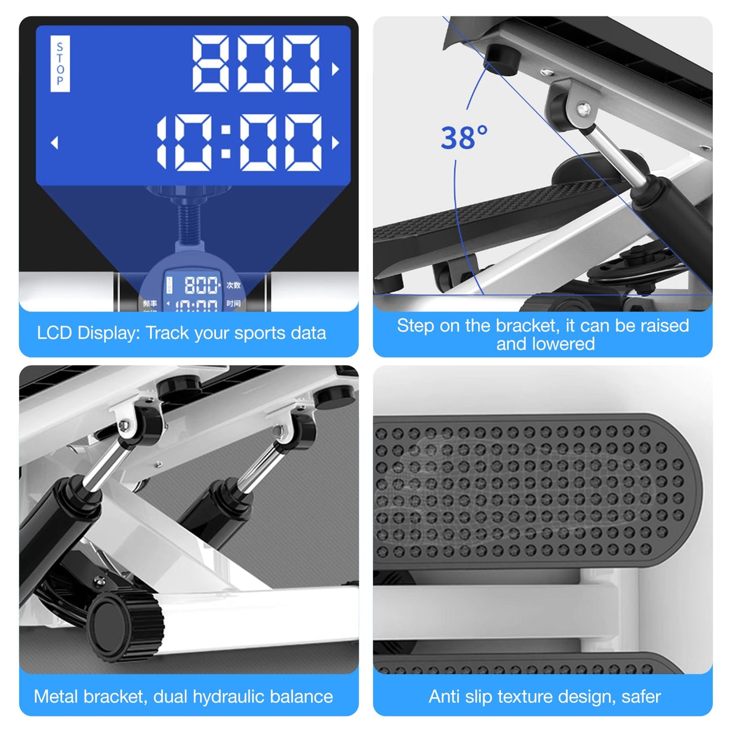 Sozilifty Steppers for Exercise at Home, Mini Stepper with with Resistance Bands,330lb Weight Capacity Stair Stepper Machine for Home Gym Workout(Black and White)