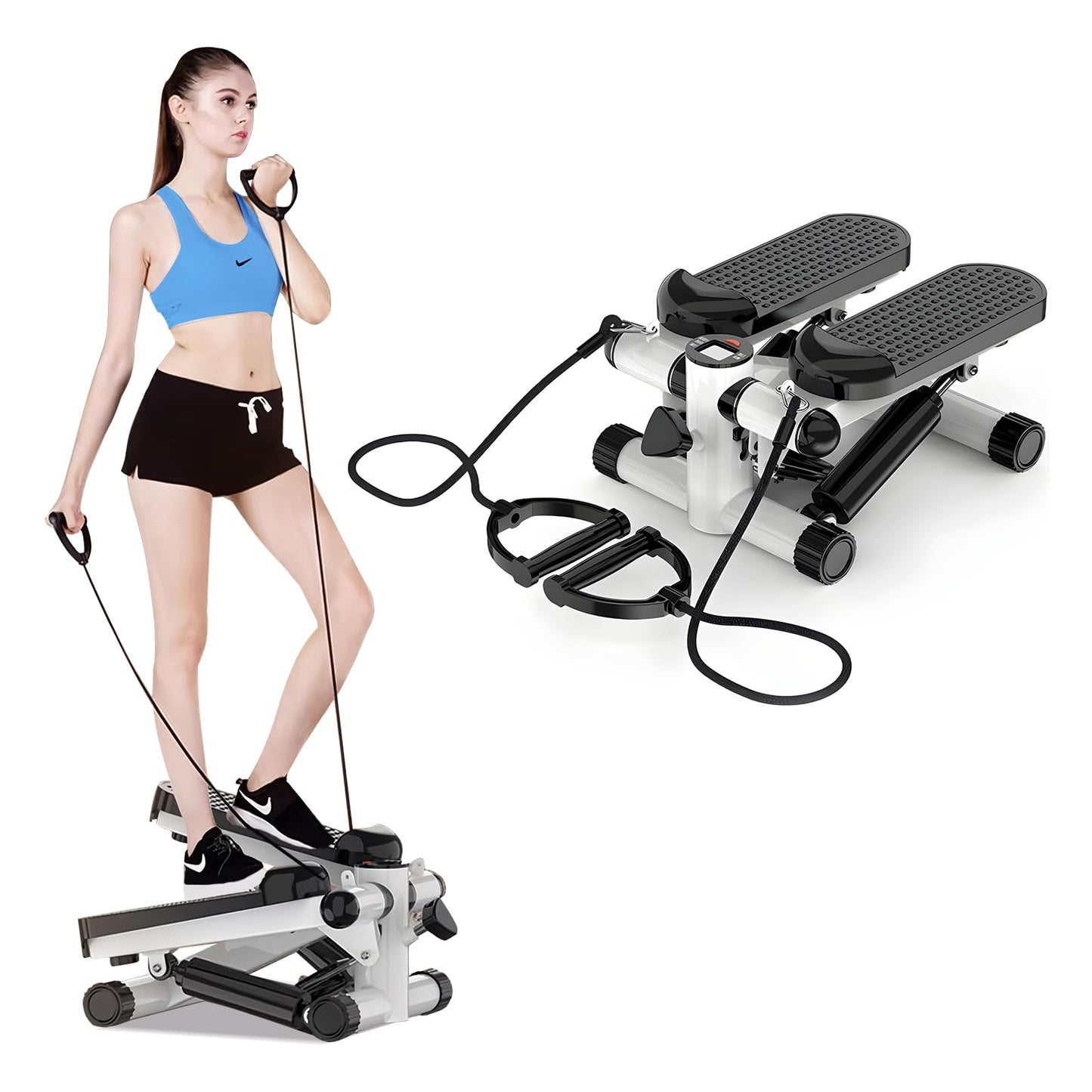Sozilifty Steppers for Exercise at Home, Mini Stepper with with Resistance Bands,330lb Weight Capacity Stair Stepper Machine for Home Gym Workout(Black and White)