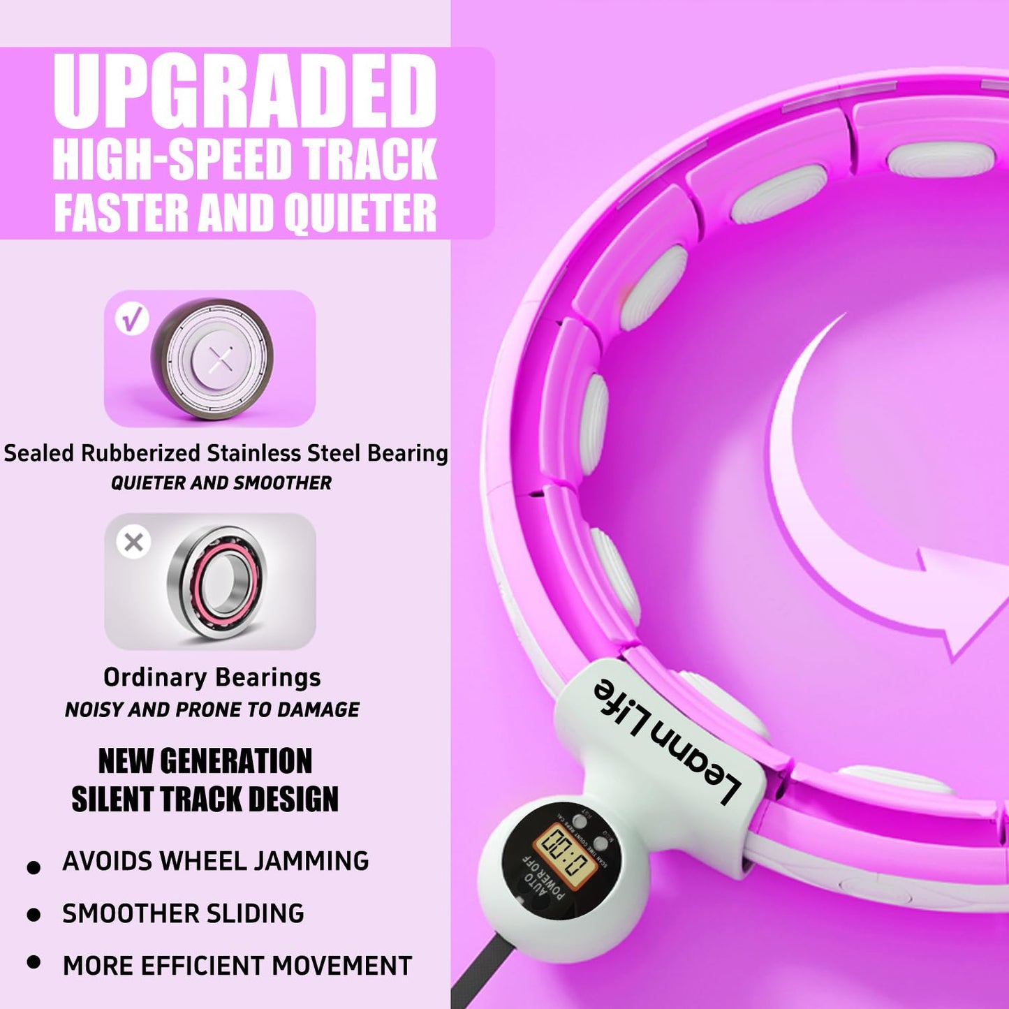 Leann L!fe U5-16 Knots with Counter, U5 Silent Smart Weighted Hula Hoop for Adults Weight Loss Infinity Hoop Plus Size, Home Outdoors Fitness Exercise, Abdominal Toner, (Purple-Waist 28"~46")