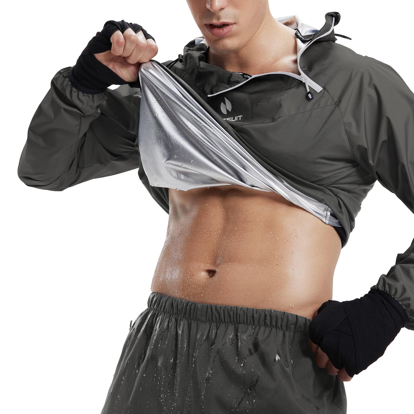 HOTSUIT Sauna Suit for Men Sweat Sauna Jacket Pant Gym Workout Sweat Suits, Dark Gray, S