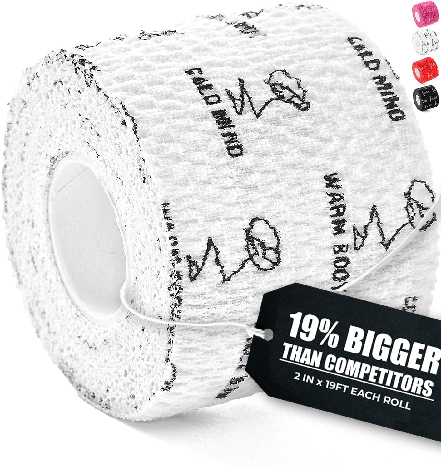 WARM BODY COLD MIND 2" Premium Lifting Thumb Tape for Weightlifting - Hook Grip for Powerlifting, Strength/Cross Training, Deadlift, Weight Lifting, Athletic Finger Wrap (White 3 Rolls)