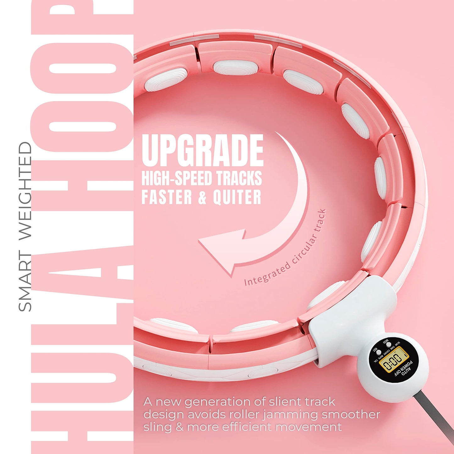 Smart Weighted Hula Ring Hoops, Hula Circle Detachable Fitness Ring with 360 Degree Auto-Spinning Ball Massage, Gymnastics, Adult Fitness for Weight Loss (Pink)