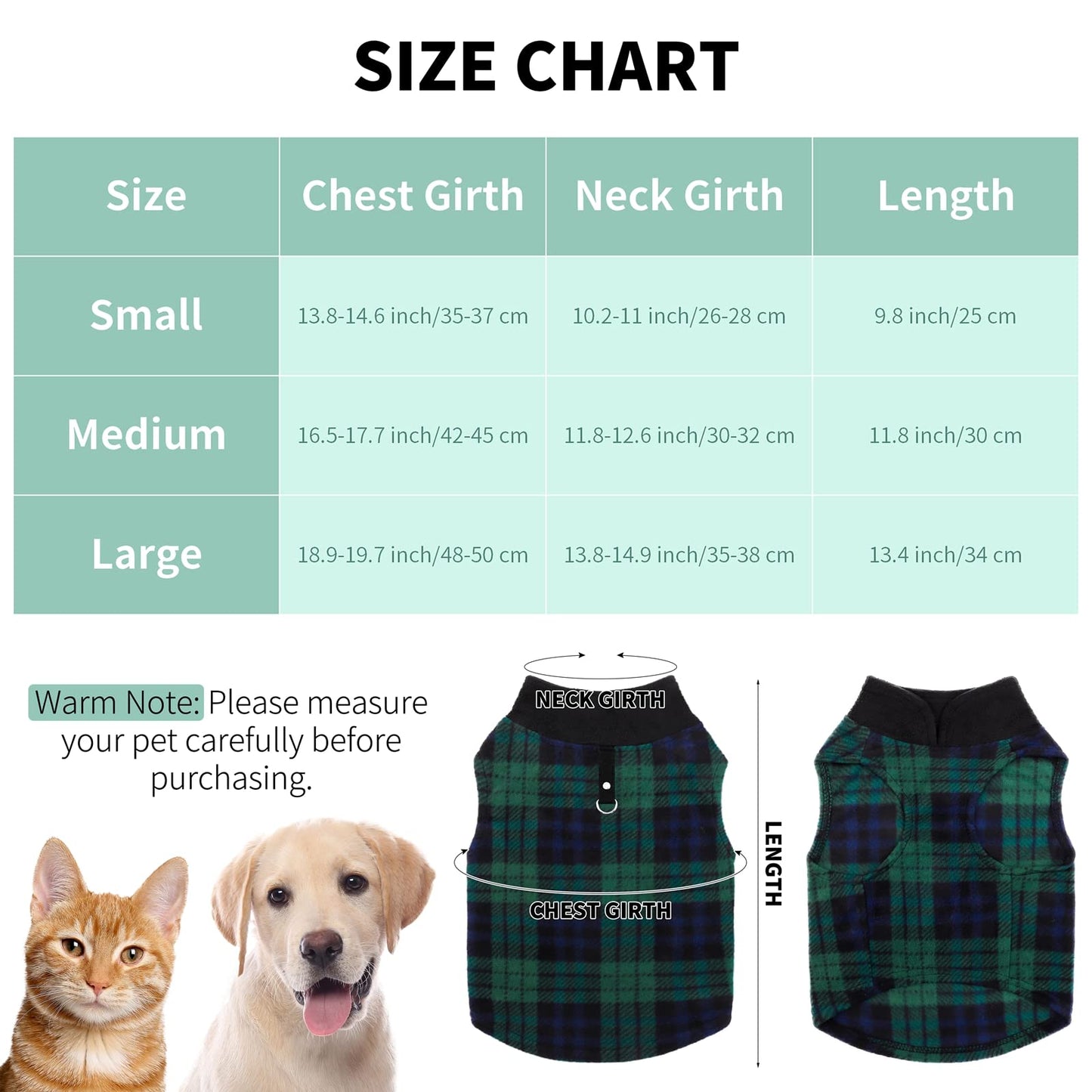 Pedgot 6 Pieces Dog Clothes Warm Dog Fleece Vest with Leash Ring Dog Sweatshirt Winter Pet Clothes Plaid Dog Pullover for Puppy Small Dogs Cat, Medium