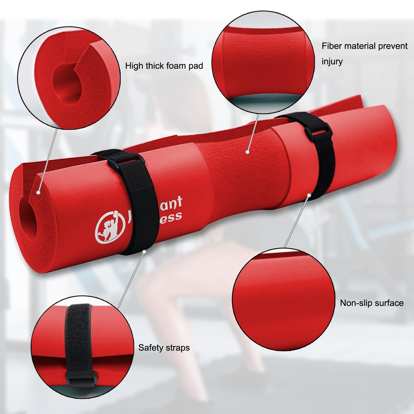 J Bryant Barbell Pad Set with 2 Ankle Straps for Cable Machines, Hip Resistance Band, Weight Lifting Straps, Thick Cushion Hip-Thrusts Pad with Carry Bag for Squats Bench Press Workout