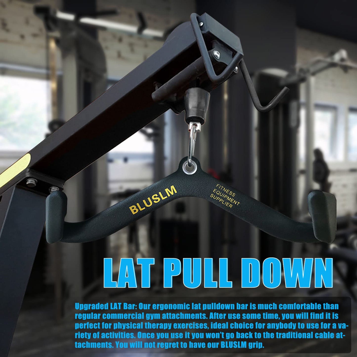 LAT Pull Down Bar for Cable Machine, LAT Pulldown Attachments T Bar V Bar Cable Attachment, Back Tricep Bar Strength Training Handle (BL05)